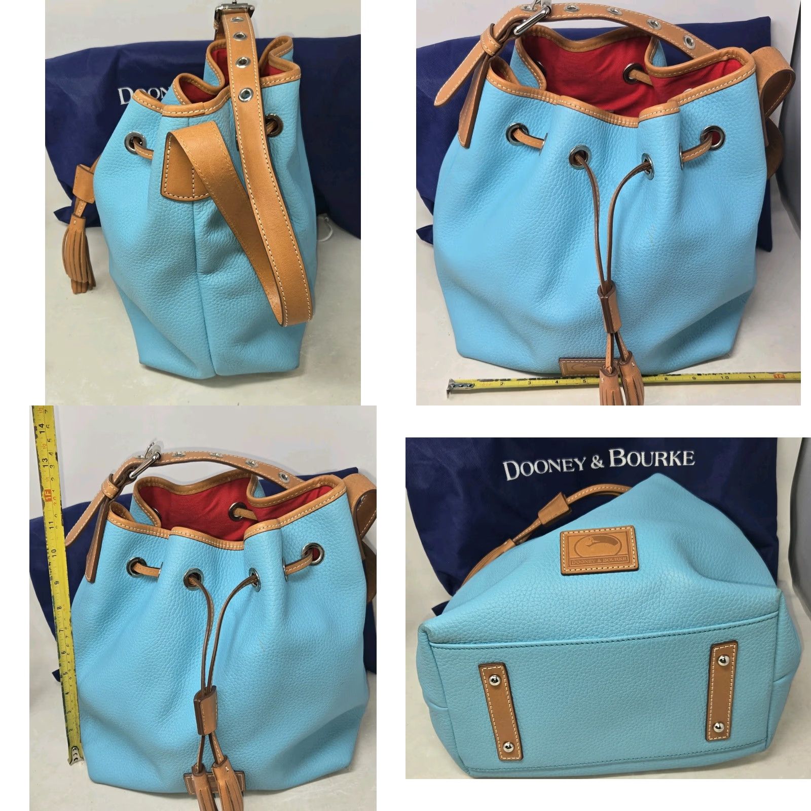 Dooney & Bourke Dooney & Bourke All Weather Leather Drawstring Bucket Bag Turquoise Dust Bag Turquoise Pebble Grain Leather Bucket & Drawstring Bag Womens Size ONE SIZE - 8 Thumbnail