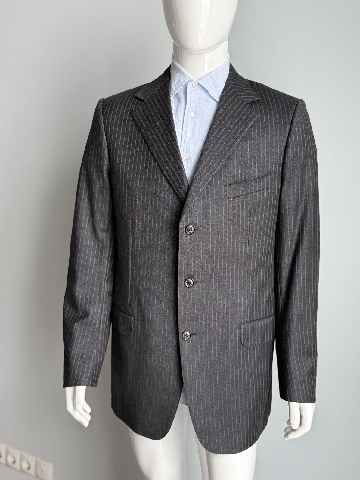 Ermenegildo Zegna Zegna Suit 3 Button Charcoal Pinstripe Wool Classic Fit Size 52L - 5 Thumbnail
