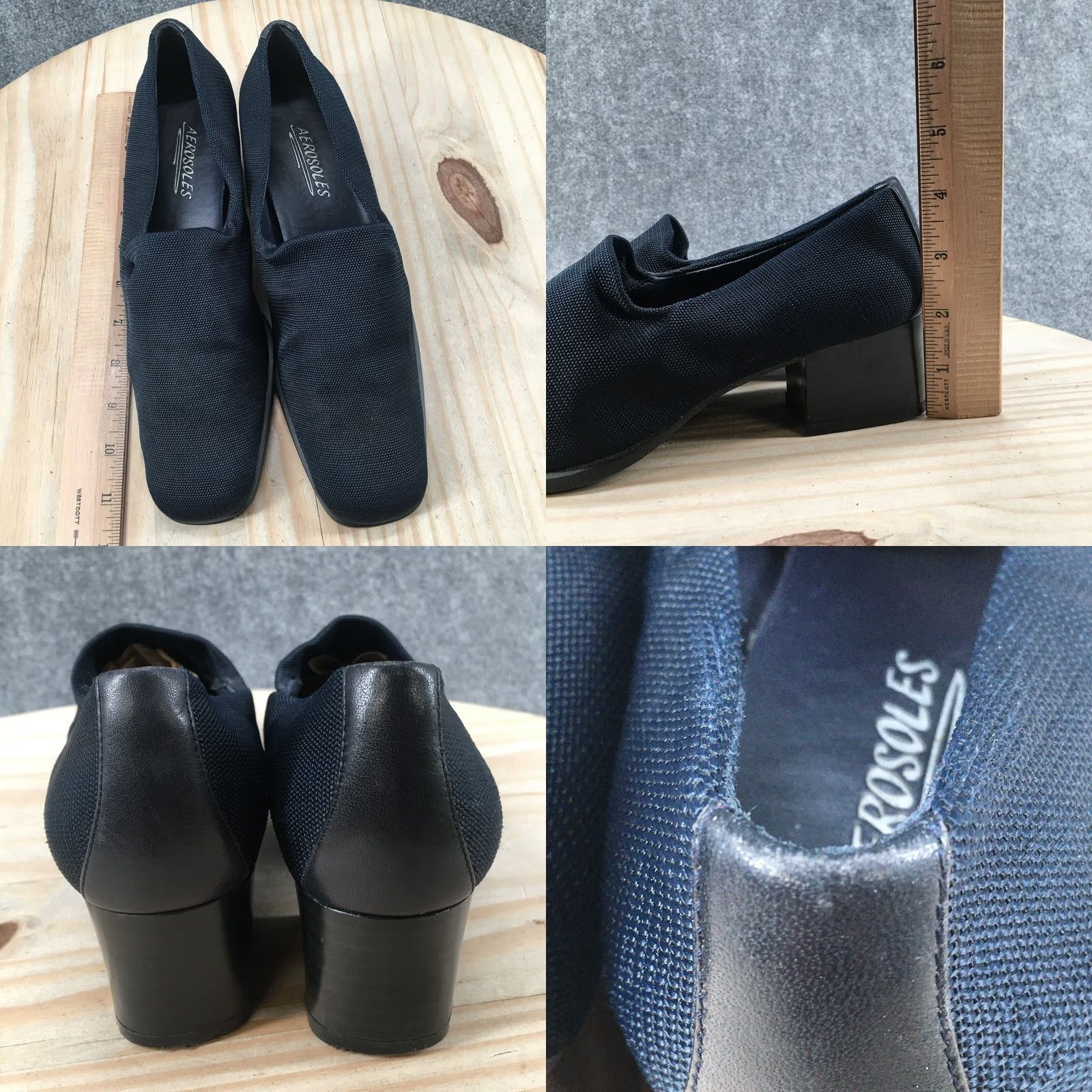 Vintage Aerosoles Heels Womens 8 M Stack It Pump Blue Fabric Slip On Square Toe Casual Shoes Size US 8 / IT 38 - 8 Thumbnail