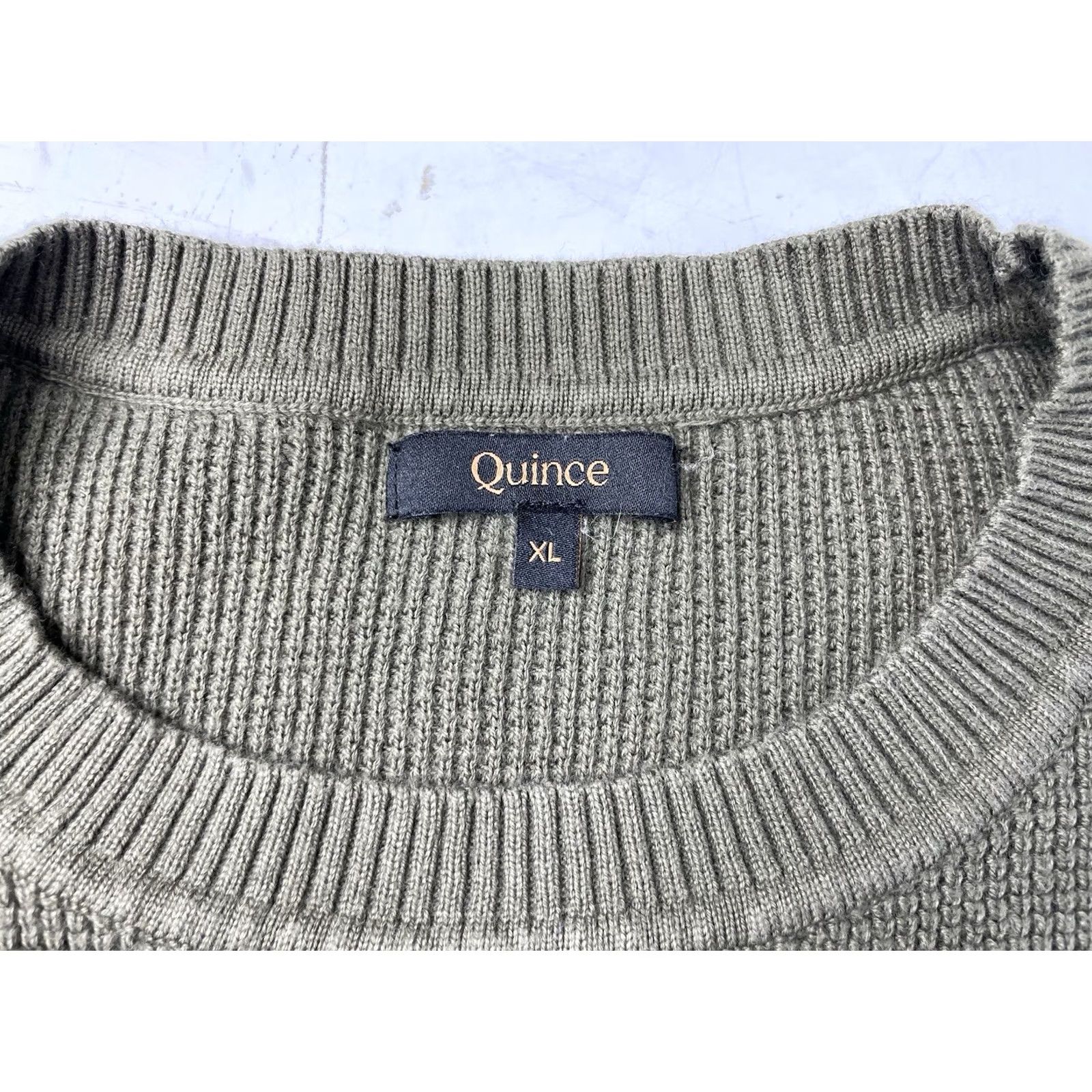 Quince Quince Organic Cotton Cashmere Waffle Crewneck Sweater Olive Green XL Mens Crew Neck Long Sleeve Pullover Breathable Knit Size XL / US 12-14 / IT 48-50 - 2 Thumbnail