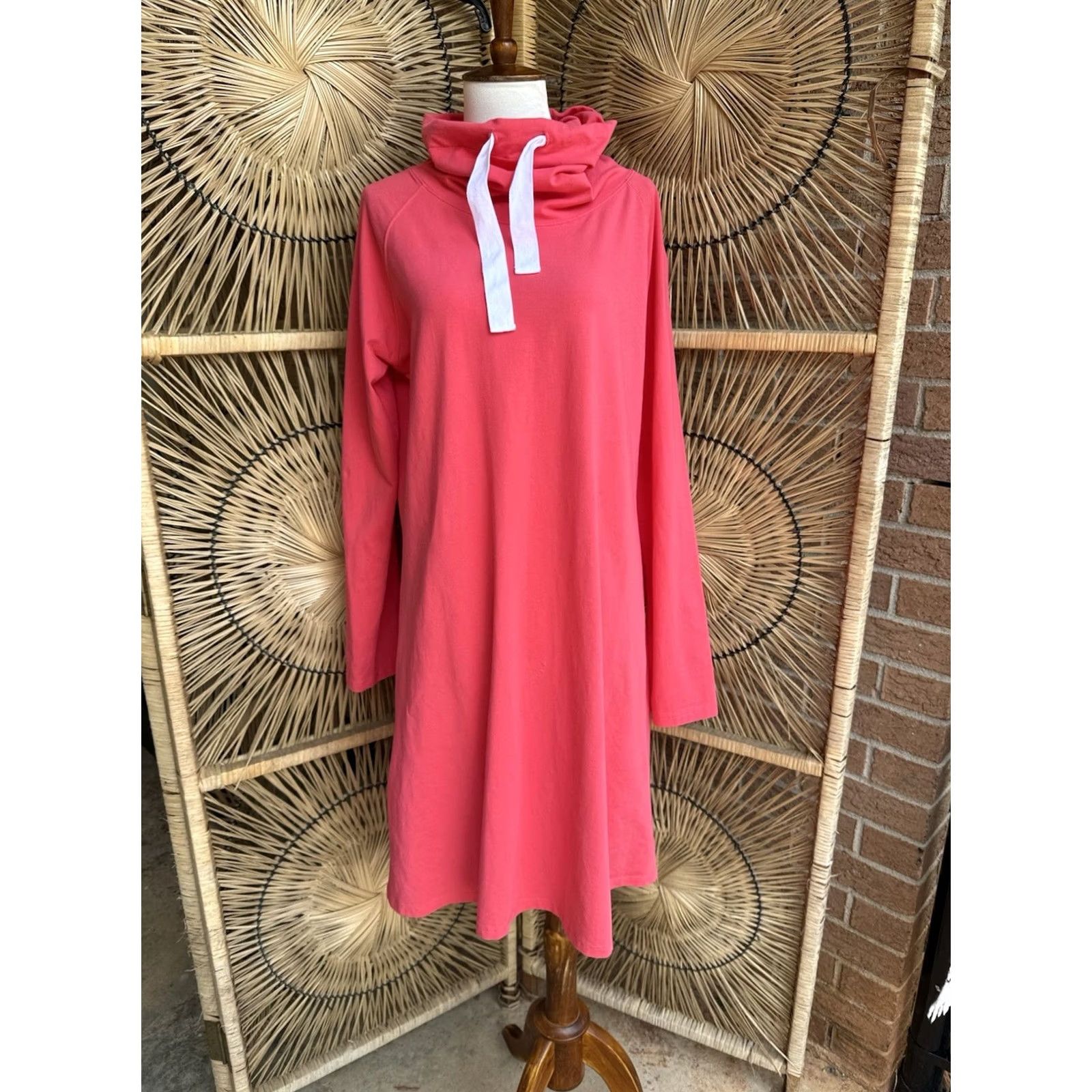 Vintage Duffield Lane Dress Long Sleeve Cowl Neck Swing Coral Pink Large Womens Size L / US 10 / IT 46 - 2 Thumbnail