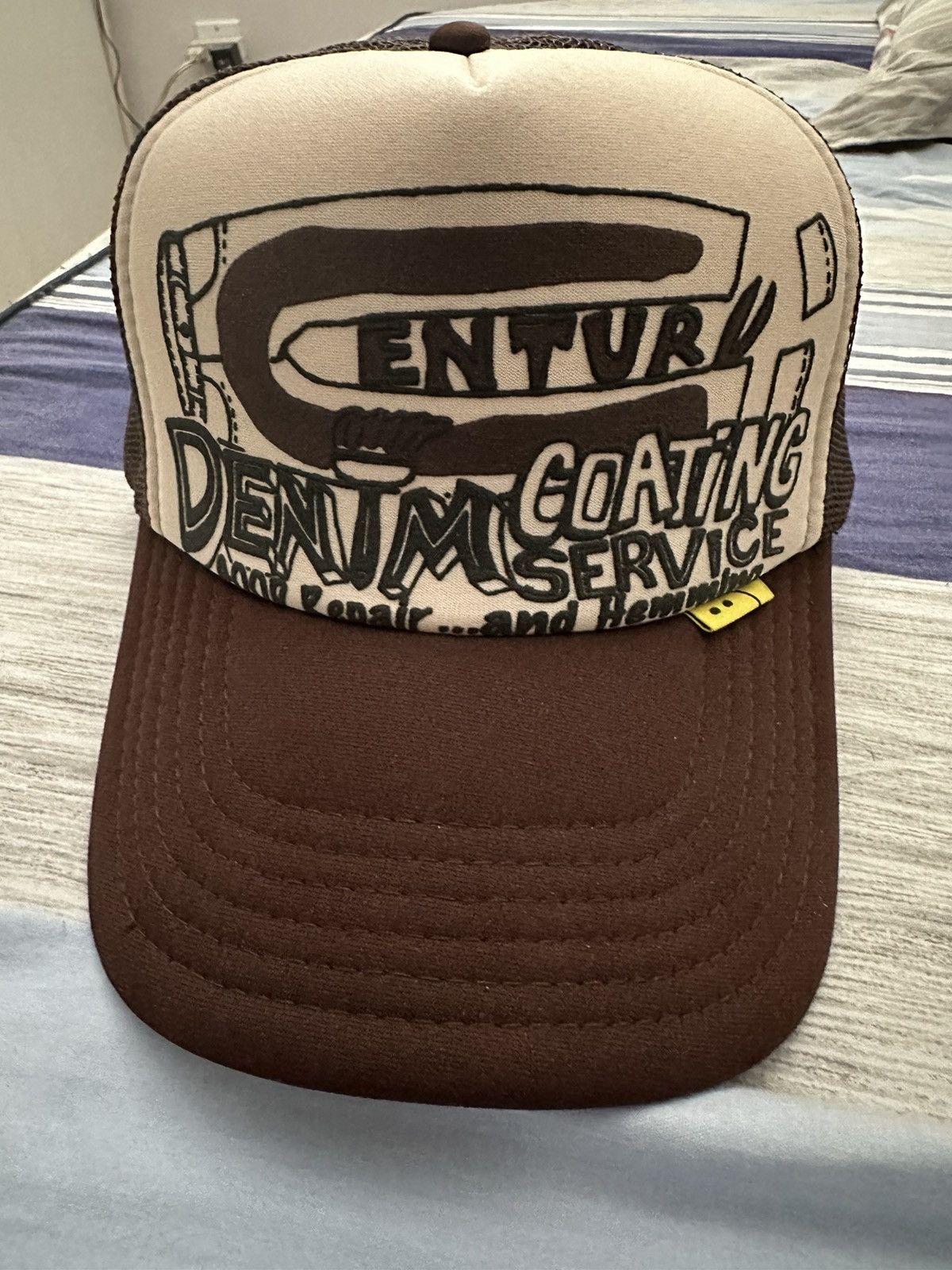 image of Kapital Century Denim Coating Trucker Hat in Brown, Men's