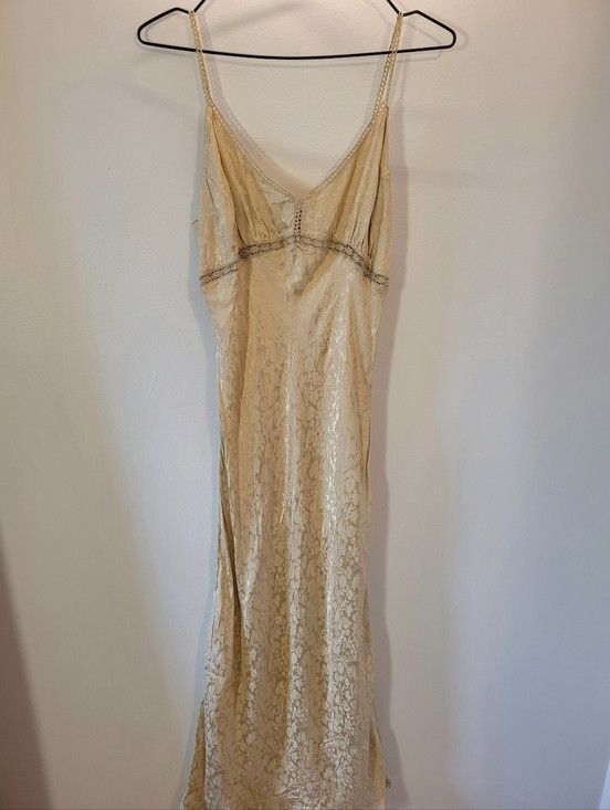 Zara Zara Woman Gold Satiny Lace Maxi Goddess Dress - Size 10 Size L / US 10 / IT 46 - 1 Thumbnail