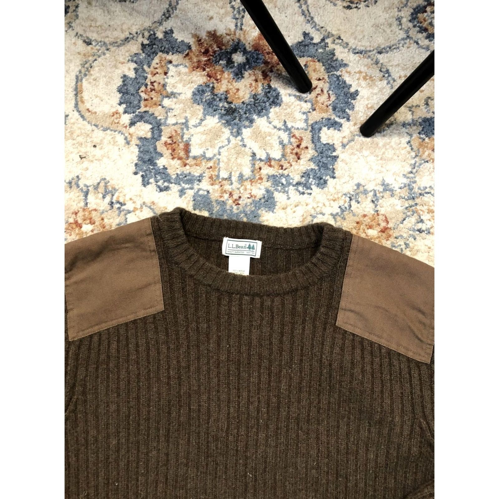 Vintage VINTAGE LL Bean Sweater Mens Large Brown Wool Crewneck Reinforced Shoulders Elbow Patch Size US L / EU 52-54 / 3 - 6 Thumbnail