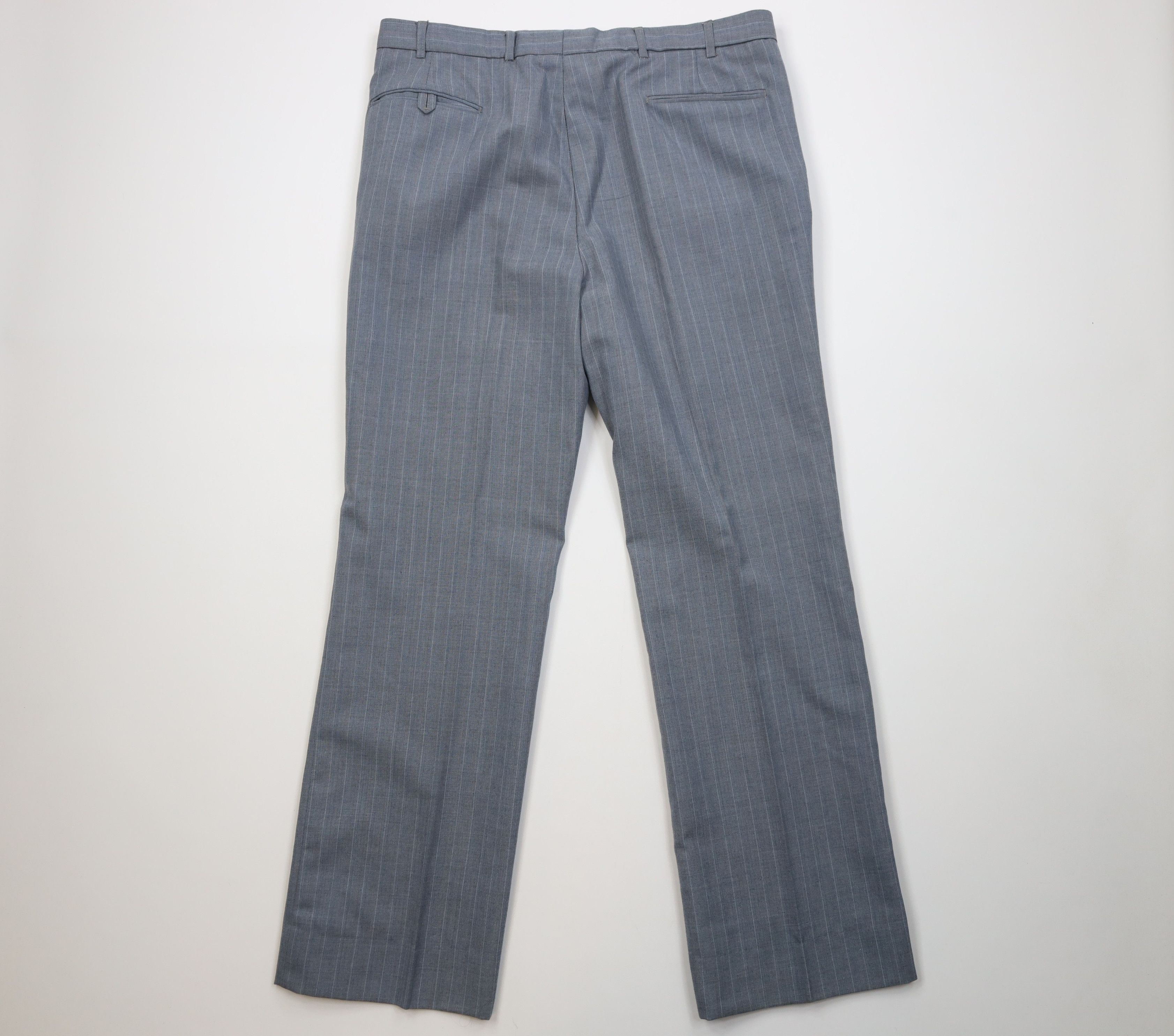 Vintage Vintage 70s 2 Piece Wool Suit Wedding Blue Striped Size 44L - 19 Thumbnail