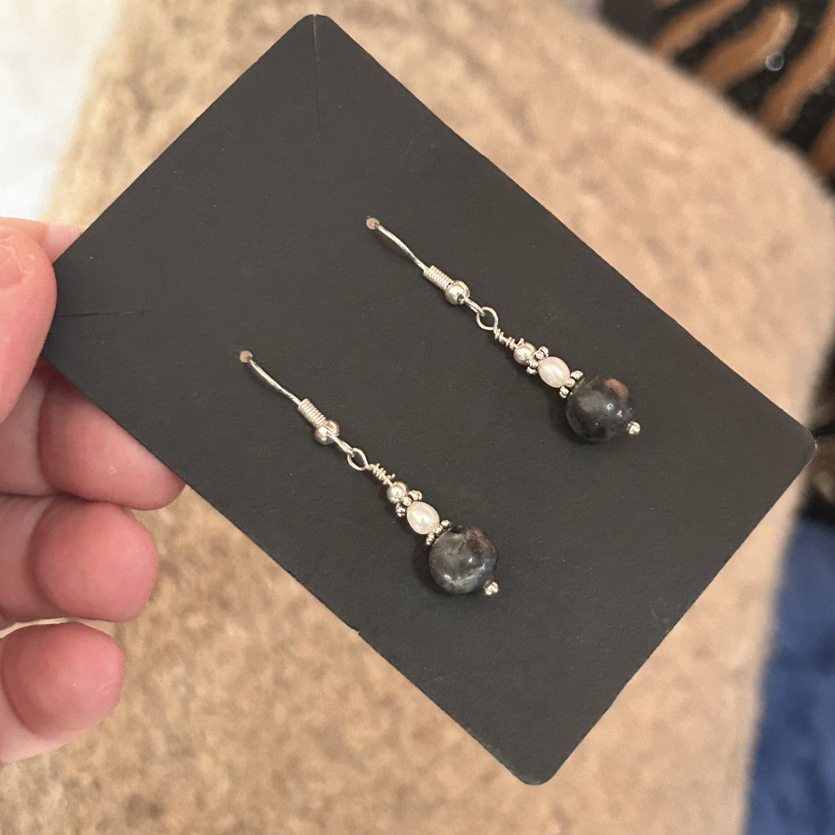 Handmade Handcrafted genuine 8mm larvikite genuine pearl set Size ONE SIZE - 7 Thumbnail