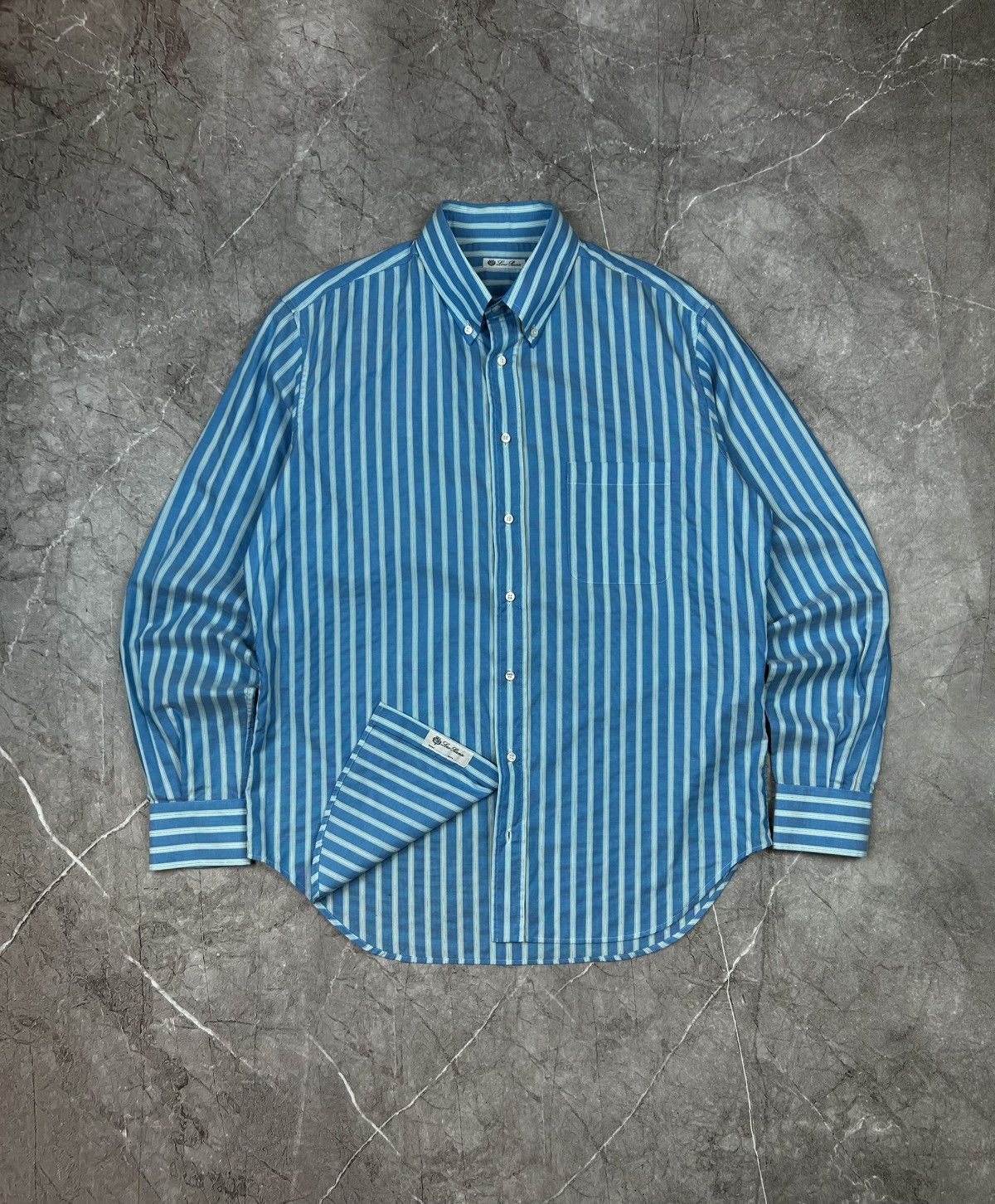 Loro Piana Loro Piana Shirt Button Up White Blue Stripped Cotton Formal Size US L / EU 52-54 / 3 - 1 Thumbnail