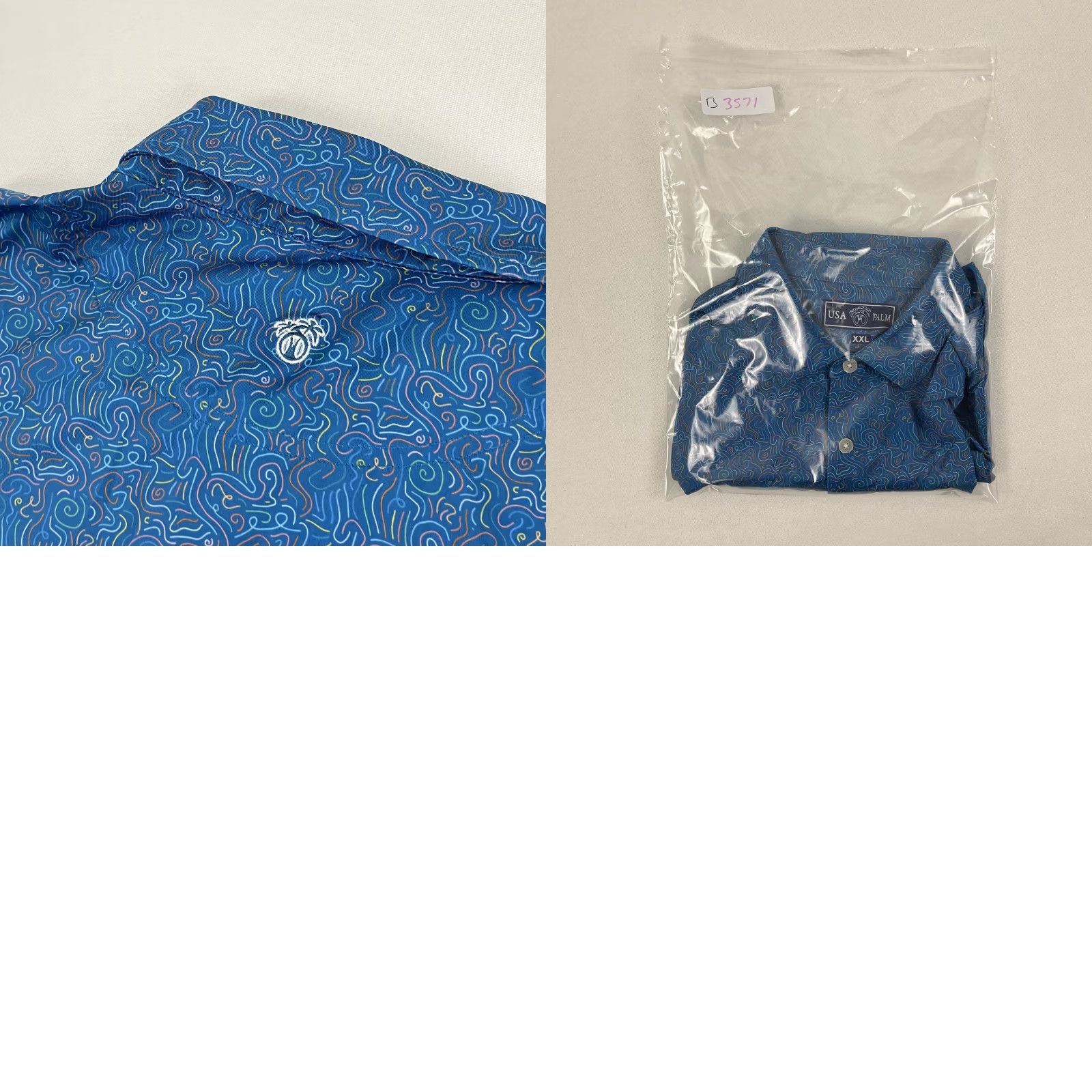 Vintage USA PALM Shirt Mens 2XL Blue Abstract Loud Unique Fun Golf Performance Size US XXL / EU 58 / 5 - 8 Thumbnail