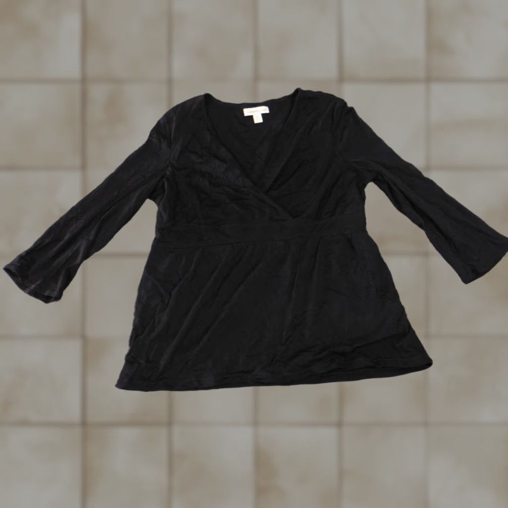 Coldwater Creek VINTAGE Coldwater Creek Shirt Womens Medium Black 3/4 Sleeve V-Neck Lined Wrap Tunic Blouse Mens? Wait not. Size M / US 6-8 / IT 42-44 - 1 Thumbnail