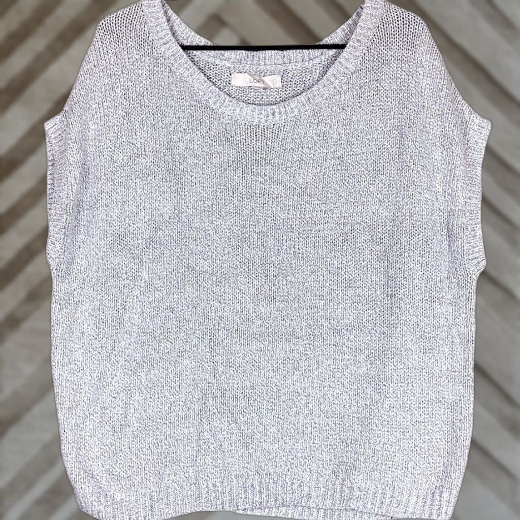 Ann Taylor VINTAGE Ann Taylor LOFT Women Sweater Gray Metallic Sleeveless Knit Boat Neck Stretch XL Size XL / US 12-14 / IT 48-50 - 1 Thumbnail