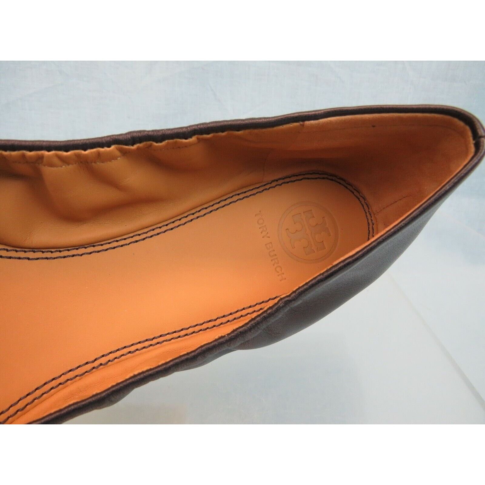 Tory Burch TORY BURCH MINNIE BLUE LEATHER GOLD REVA BLACK TOE FLATS 9 Size US 9 / IT 39 - 10 Thumbnail