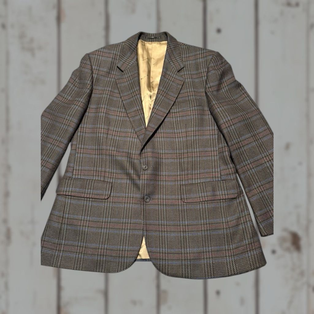 Aquascutum VINTAGE Aquascutum London Sport Coat Blazer 44R Men Wool Glen Plaid Prince of Wales Brown Blue Size 44R - 1 Thumbnail