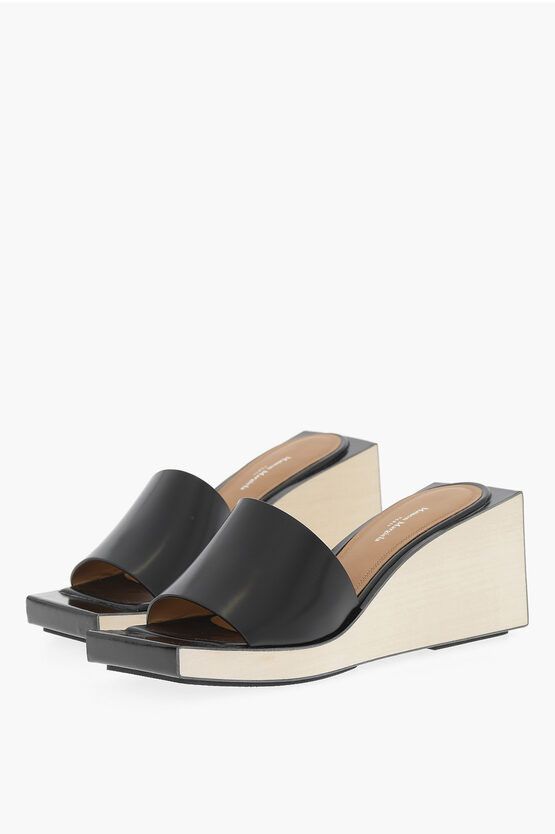 image of Maison Margiela Mm22 Patent Leather Sandals With Wood Wedge 7,5Cm in Beige/Nero, Women's (Size 10)