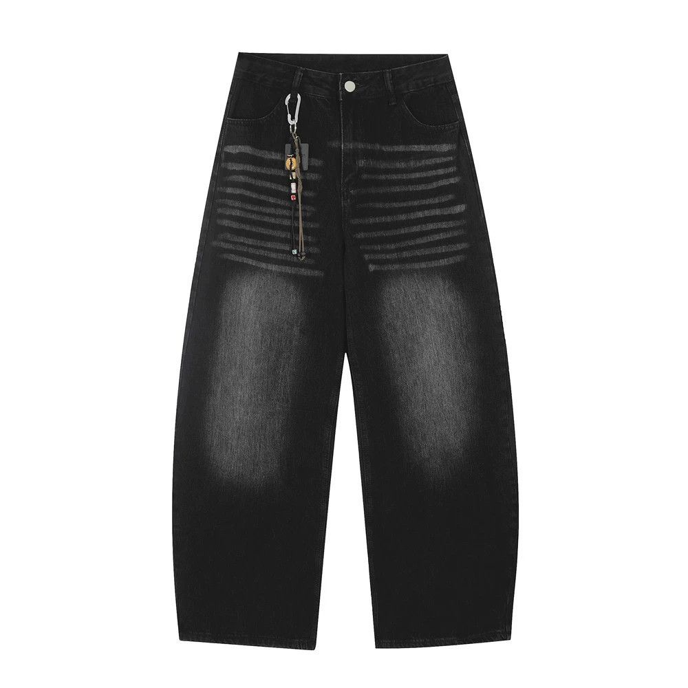 Men's loose hip-hop washed embroidered scimitar jeans