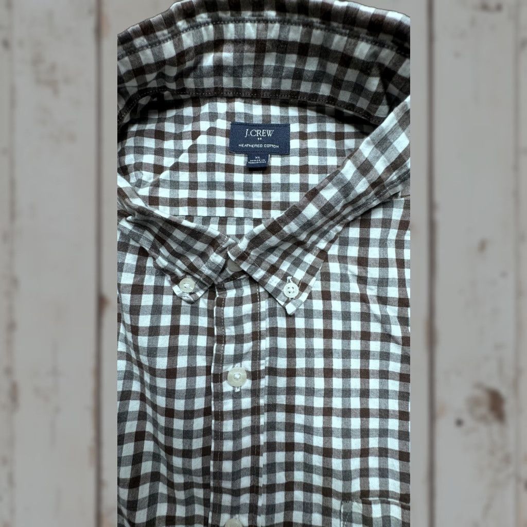 J.Crew VINTAGE J. Crew Long Sleeve Button-Down Mens XL Brown White Check 100% Cotton Shirt 1656 Size US XL / EU 56 / 4 - 1 Thumbnail