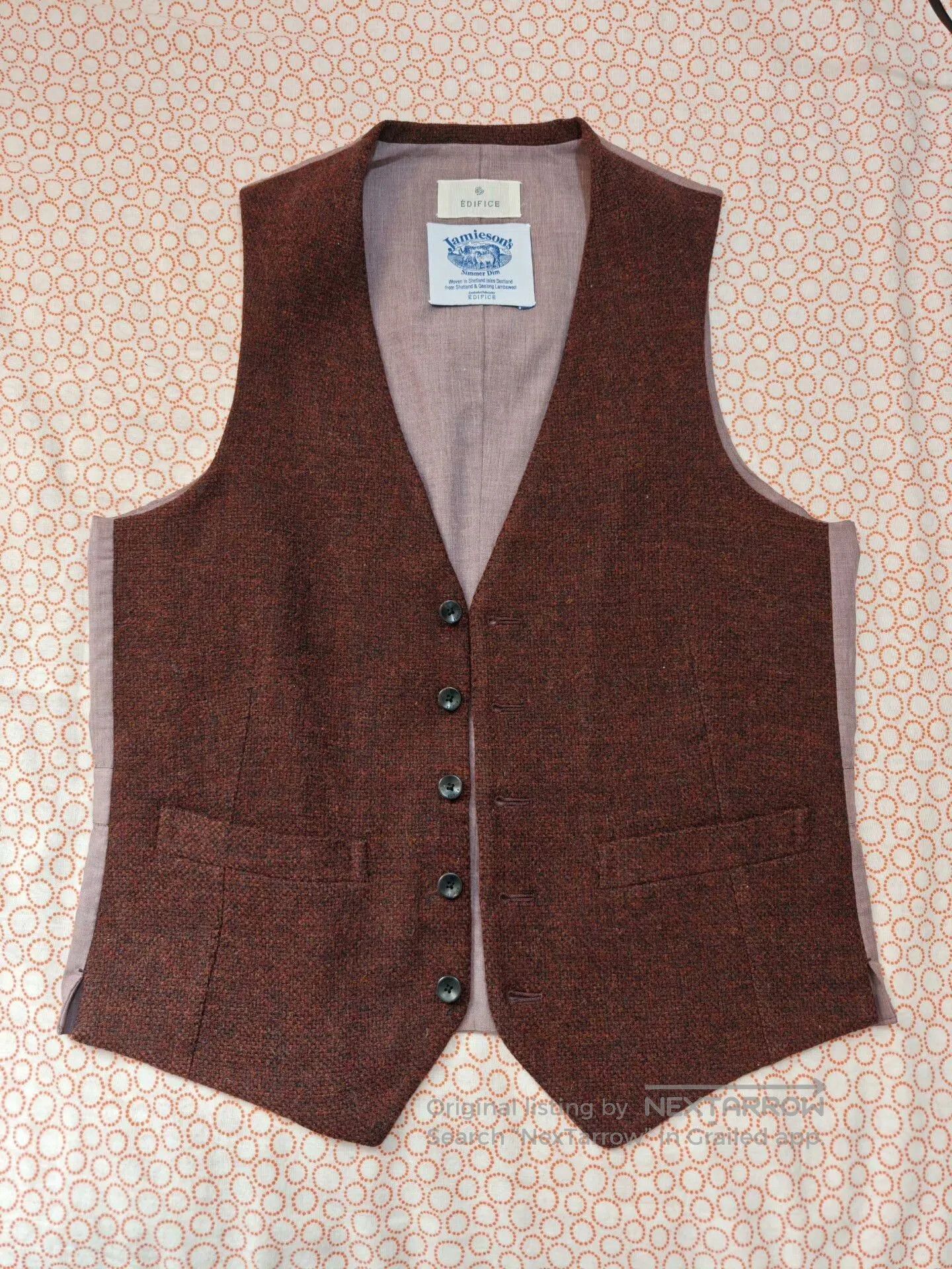 Edifice Japan Jamieson's Tweed Wool Waistcoat. Size US S / EU 44-46 / 1 - 1 Thumbnail