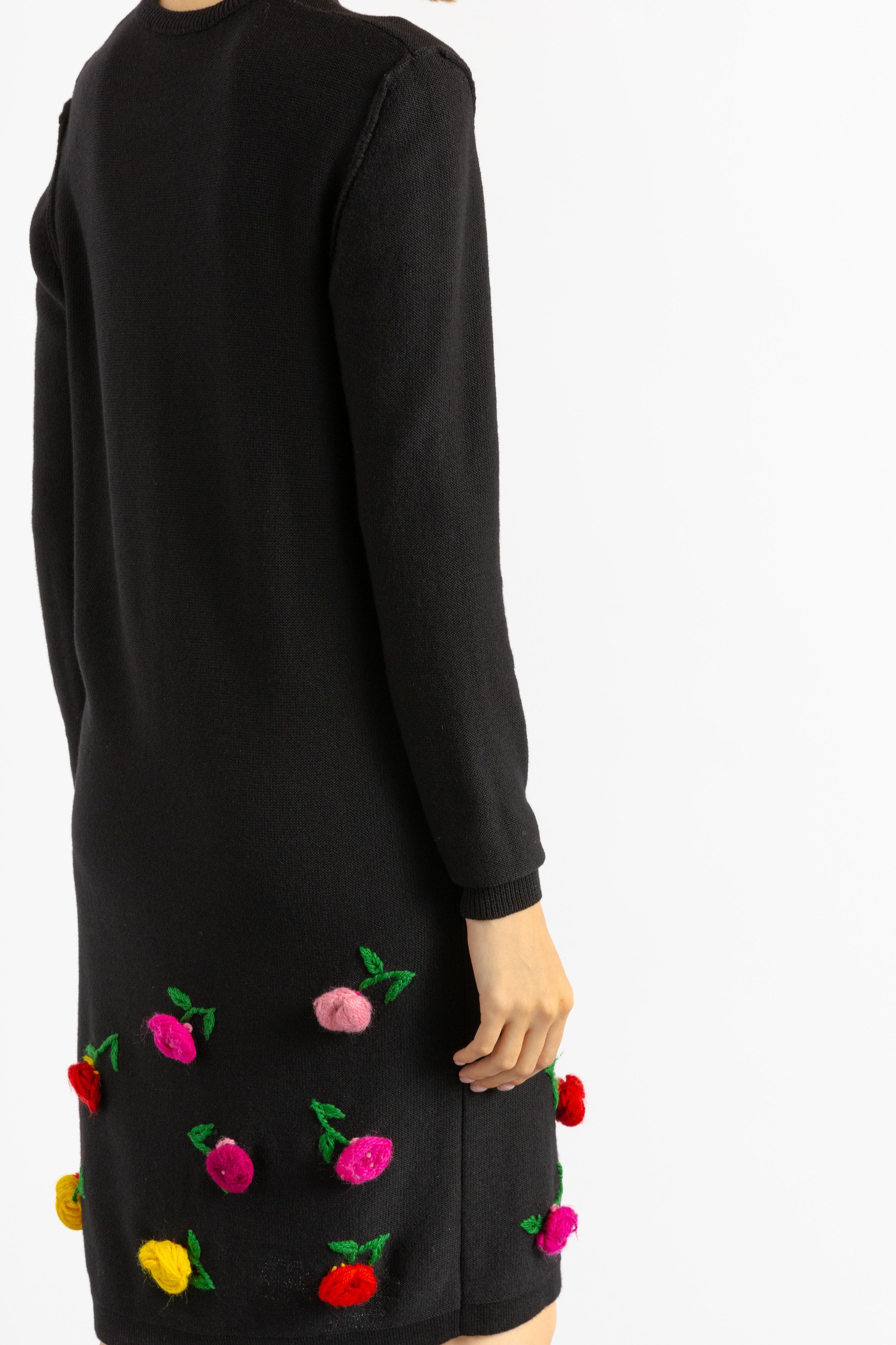 Sonia Rykiel 80s Sonia Rykiel black knitted flowers Wool Dress 6027 Size S / US 4 / IT 40 - 4 Thumbnail