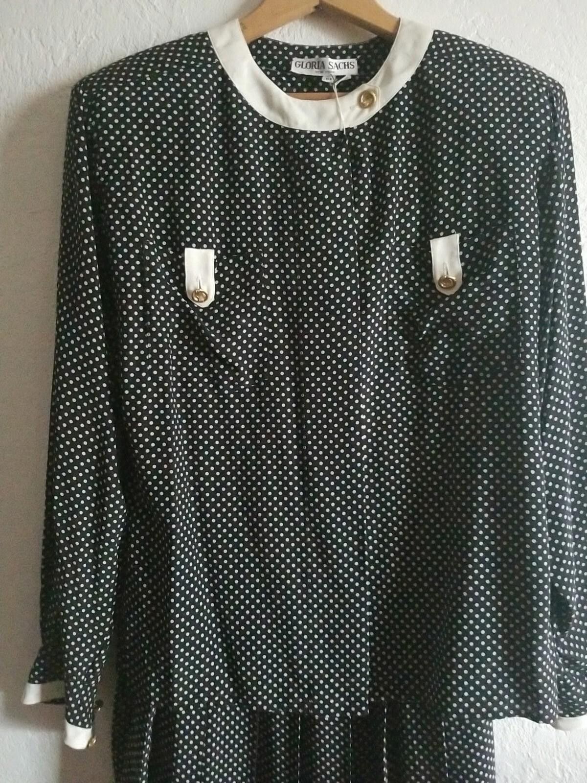 Other Gloria Sachs Black White Polka Dot Pleated Skirt Suit sz 10 Size 32" / US 10 / IT 46 - 9 Thumbnail