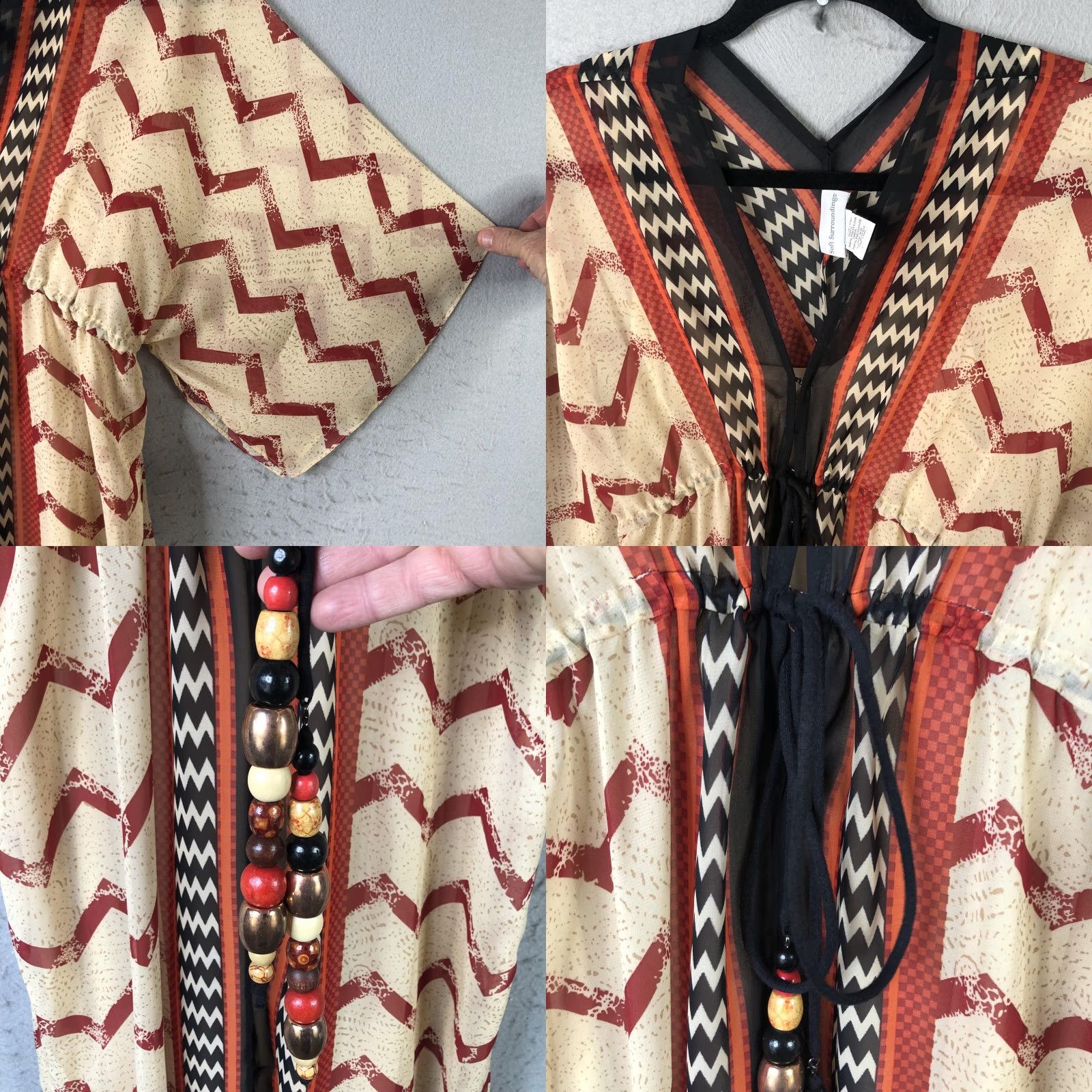 Soft Surroundings Soft Surroundings Dress Womens XS Multicolor Chevron Kaftan Maxi Beaded Size XS / US 0-2 / IT 36-38 - 9 Thumbnail