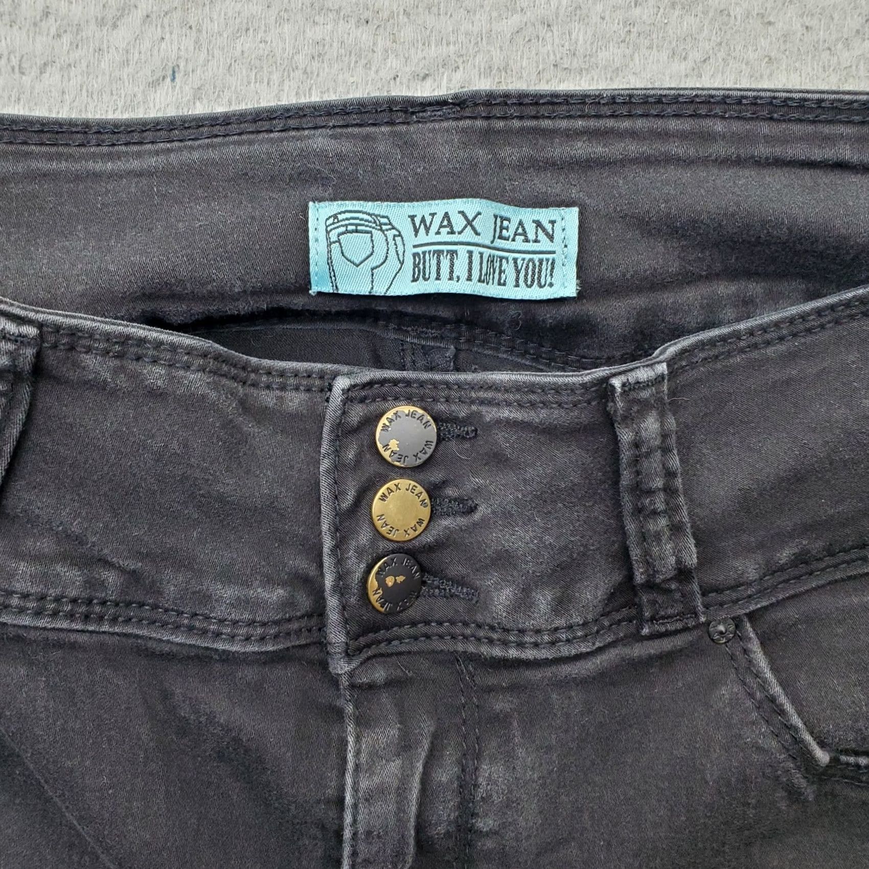 Vintage WAX JEAN Jeans Womens 13 Black Denim 5-Pocket Design 3-Button Fly Straight Leg Shirt Size 34" / US 12 / IT 48 - 7 Thumbnail