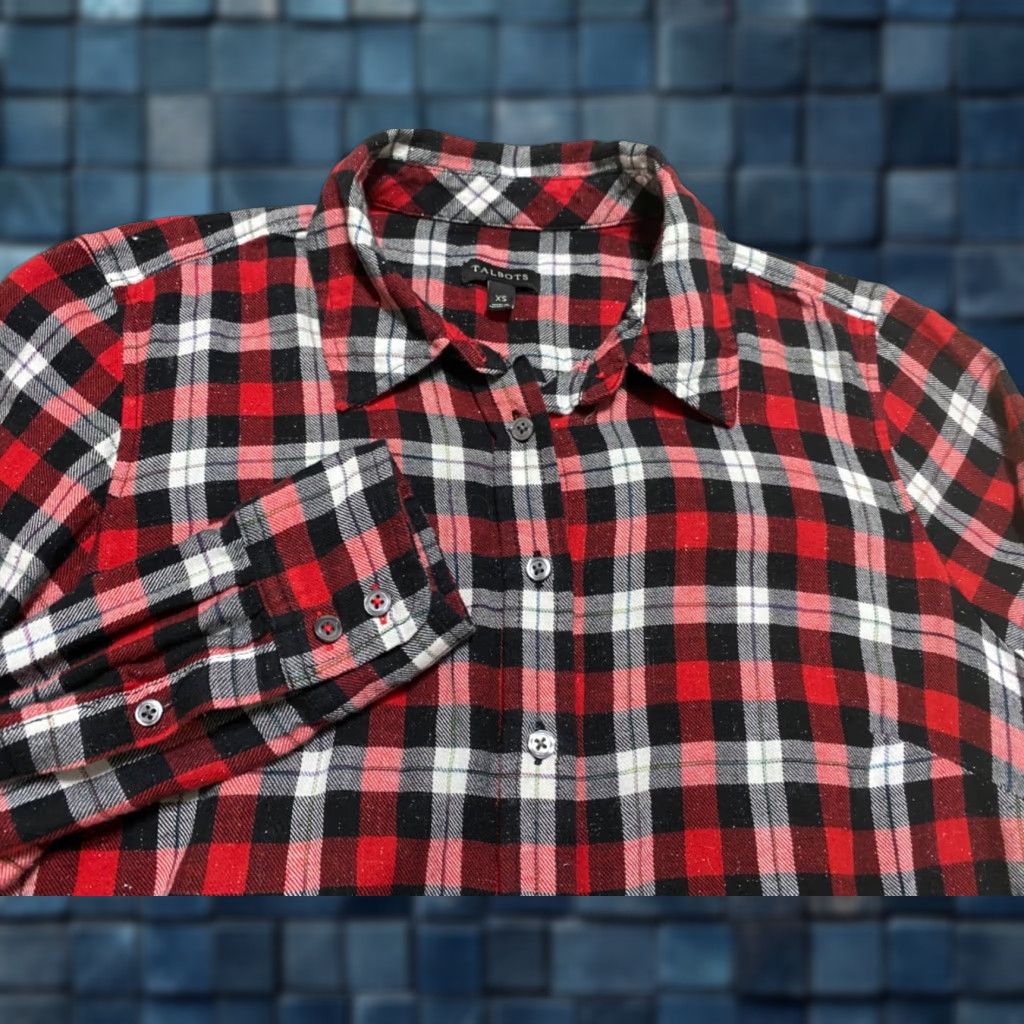 Talbots Talbots Shirt Womens XS Multicolor Plaid Long Sleeve Button-Down Cotton Rayon Blouse Casual Size XS / US 0-2 / IT 36-38 - 1 Thumbnail