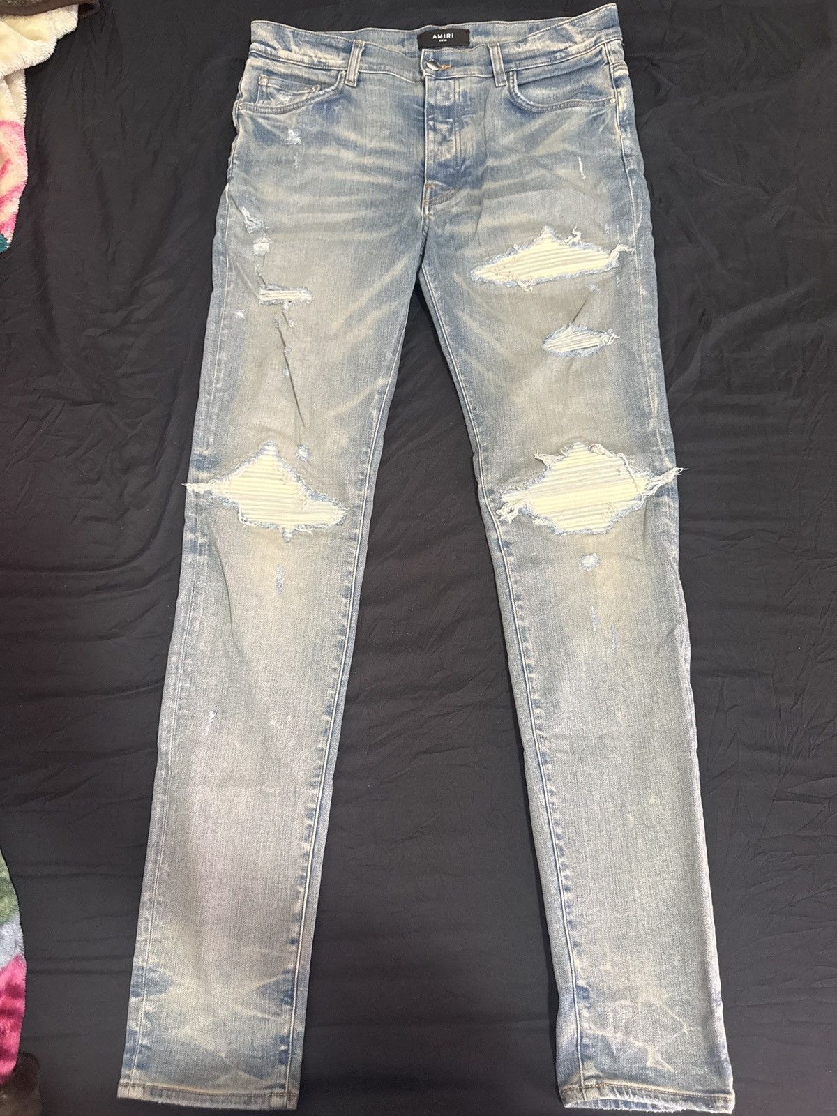 Amiri Amiri MX1 Ultrasuede Dark Indigo Yellow Jeans NEW 1250