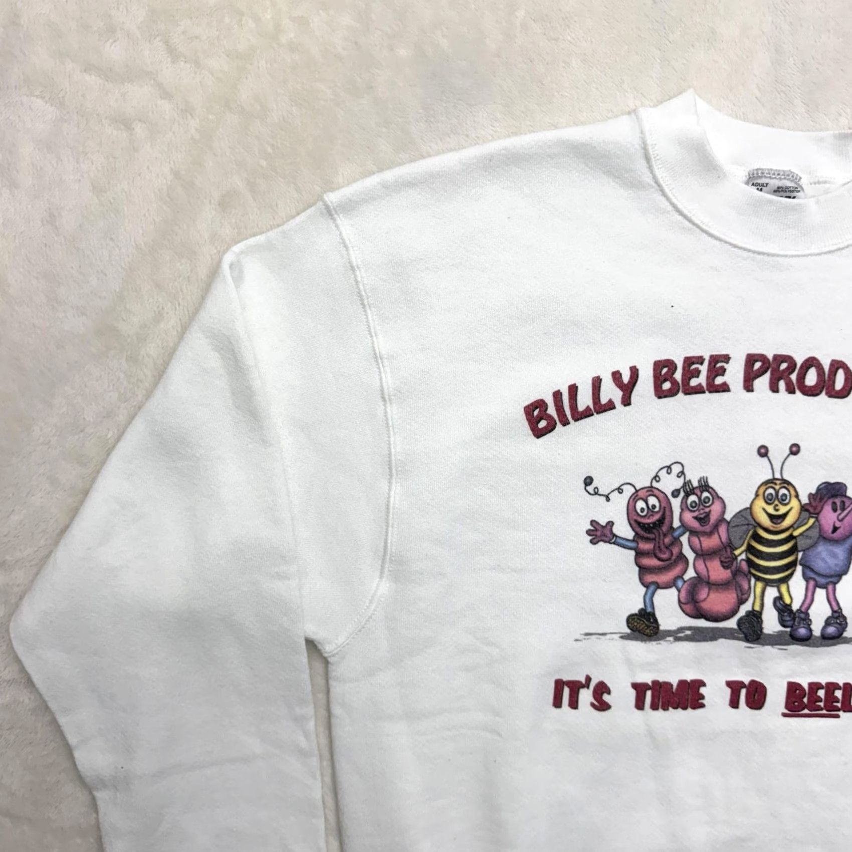 Fruit Of The Loom VINTAGE Billy Bee Productions Sweatshirt Mens M White Graphic Print 90s Size US M / EU 48-50 / 2 - 6 Thumbnail
