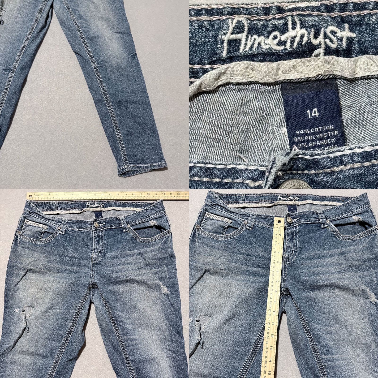 Denime Amethyst Women's Jeans Blue Stretch Denim Low-Rise Distressed 14 Skinny Jeans Size 36" / US 14 / IT 50 - 8 Thumbnail