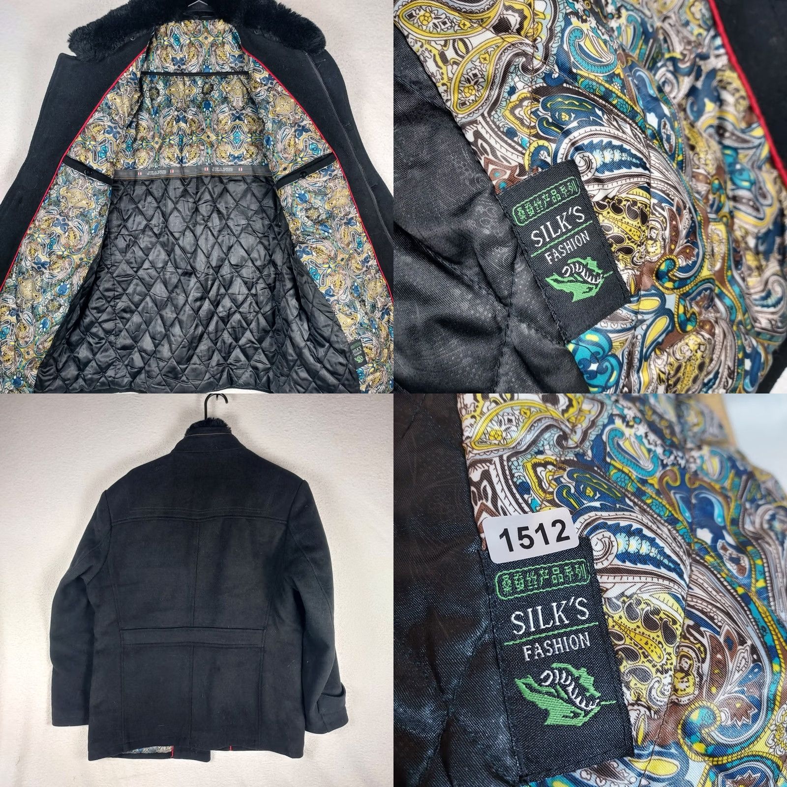 Vintage Sulandy Men’s Jacket Wool Black Quilted Faux Fur Collar Paisley Lining XXL Jacket Size US XXL / EU 58 / 5 - 8 Thumbnail