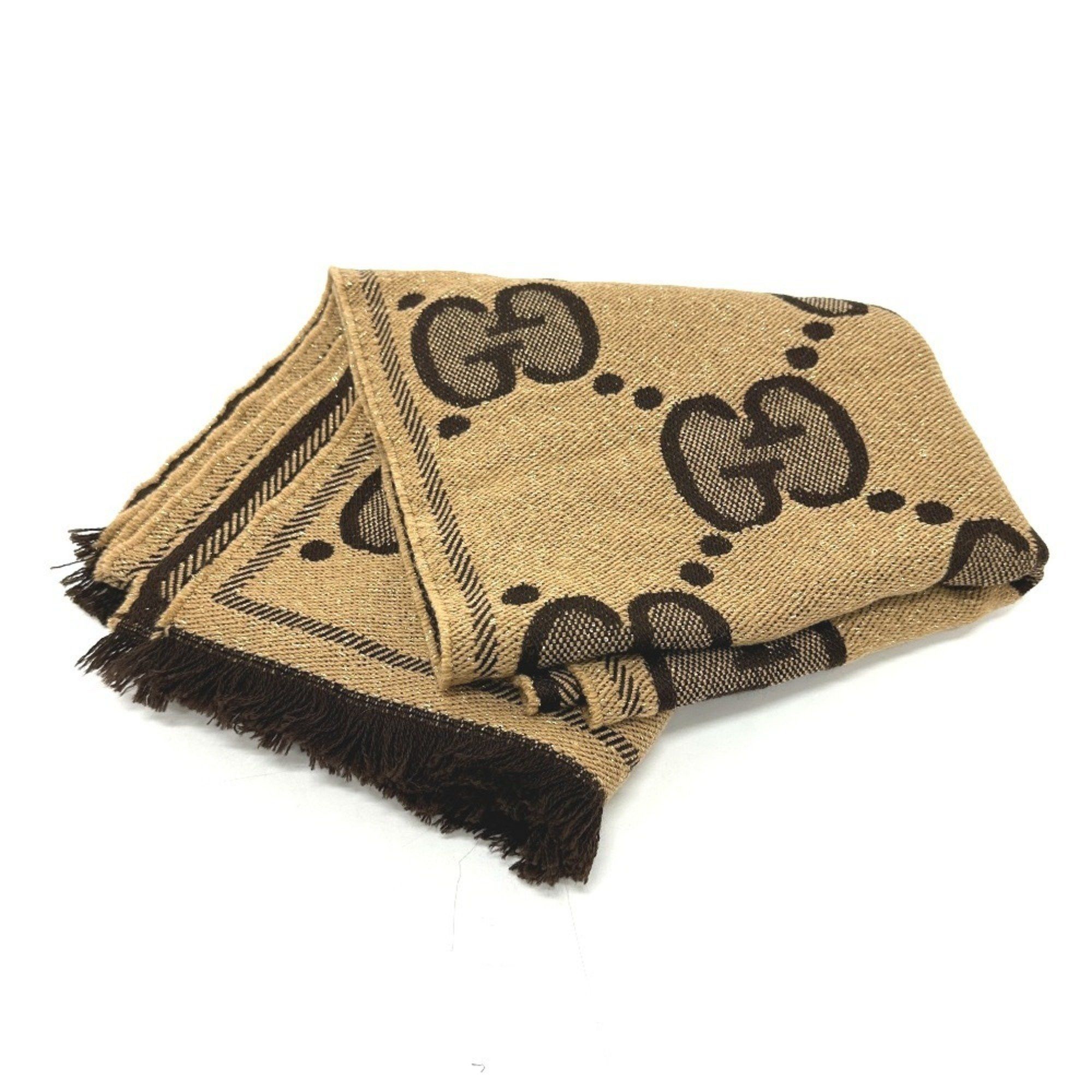 GUCCI 598993 GG Glitter Jacquard Accessory Fringe Scarf Wool