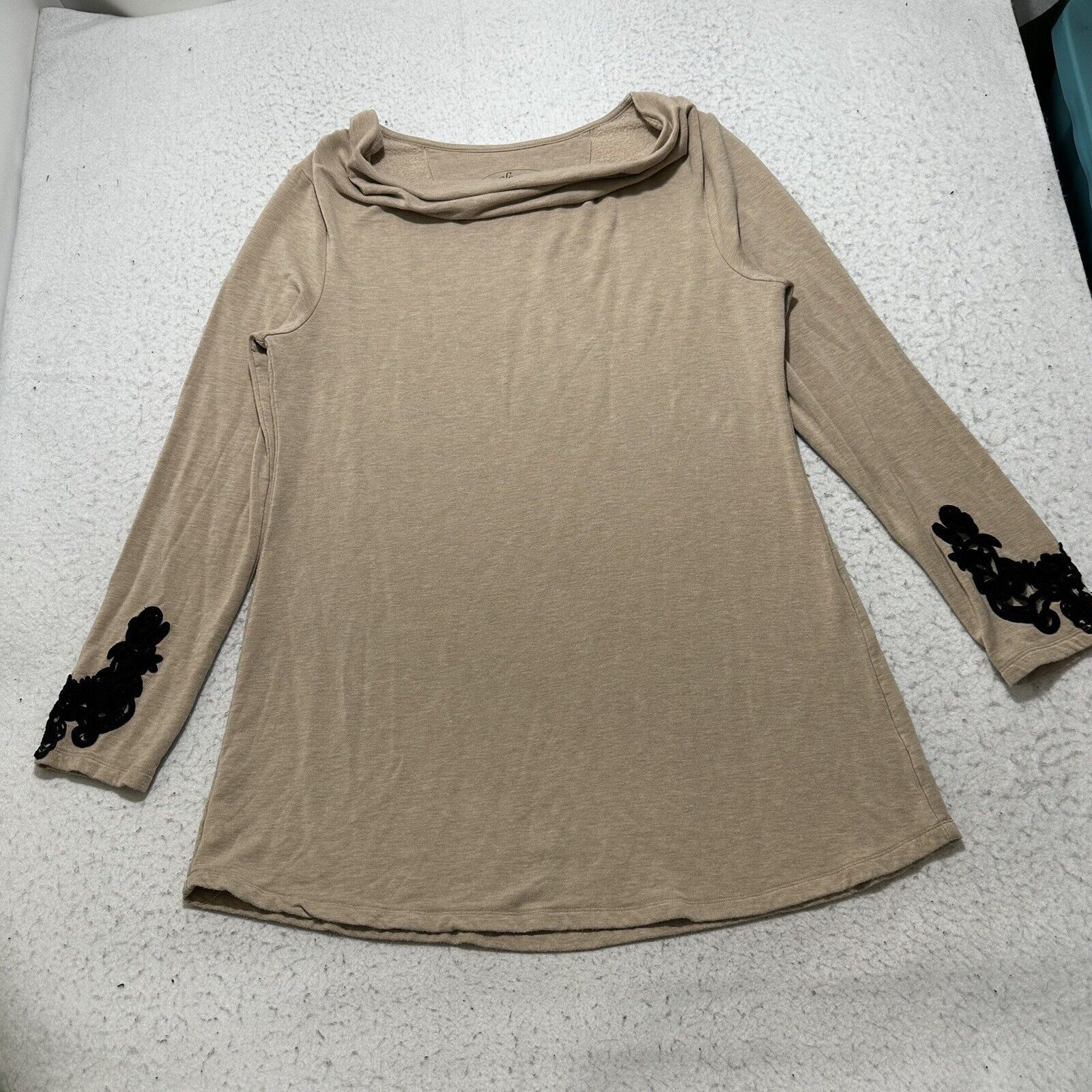 Other Soma Large Live Lounge Wear Tan Tunic Fleece Sweater Lace Size L / US 10 / IT 46 - 1 Thumbnail