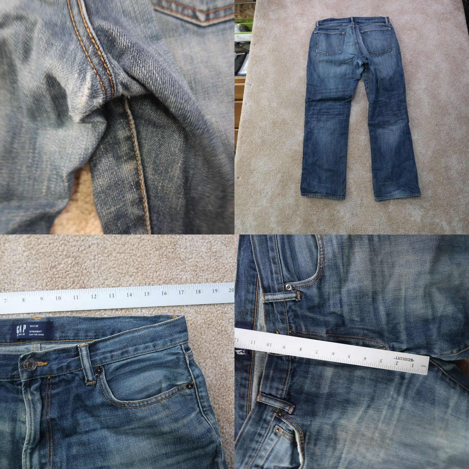 Gap Gap 1969 Jeans Men’s 34x32 Straight Denim Blue Regular Rise 5-Pocket Button Closure Vintage No Size US 34 / EU 50 - 8 Thumbnail