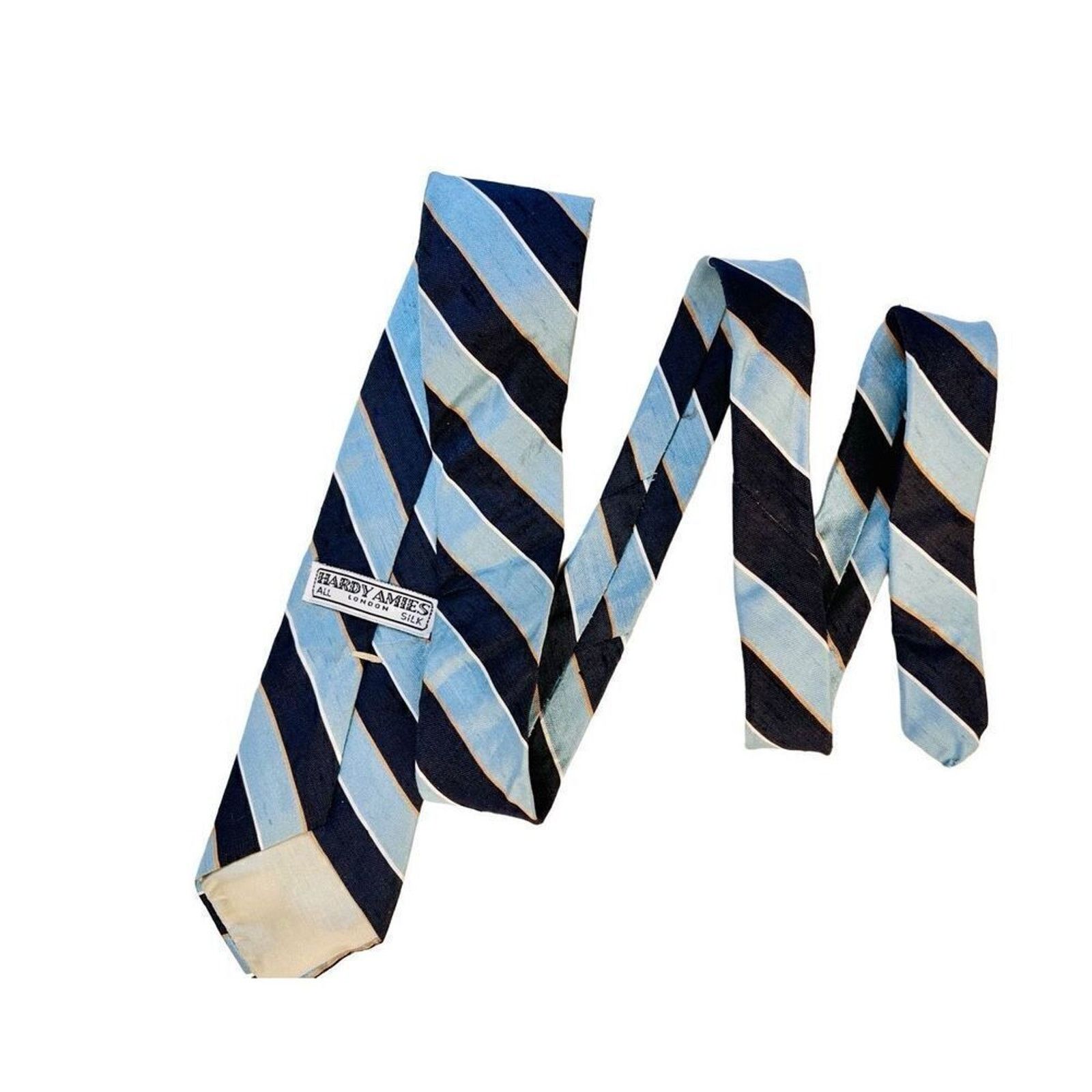 Hardy Amies Hardy Aimes London Vintage 80s All Silk Blue Stripe Necktie Size ONE SIZE - 5 Thumbnail