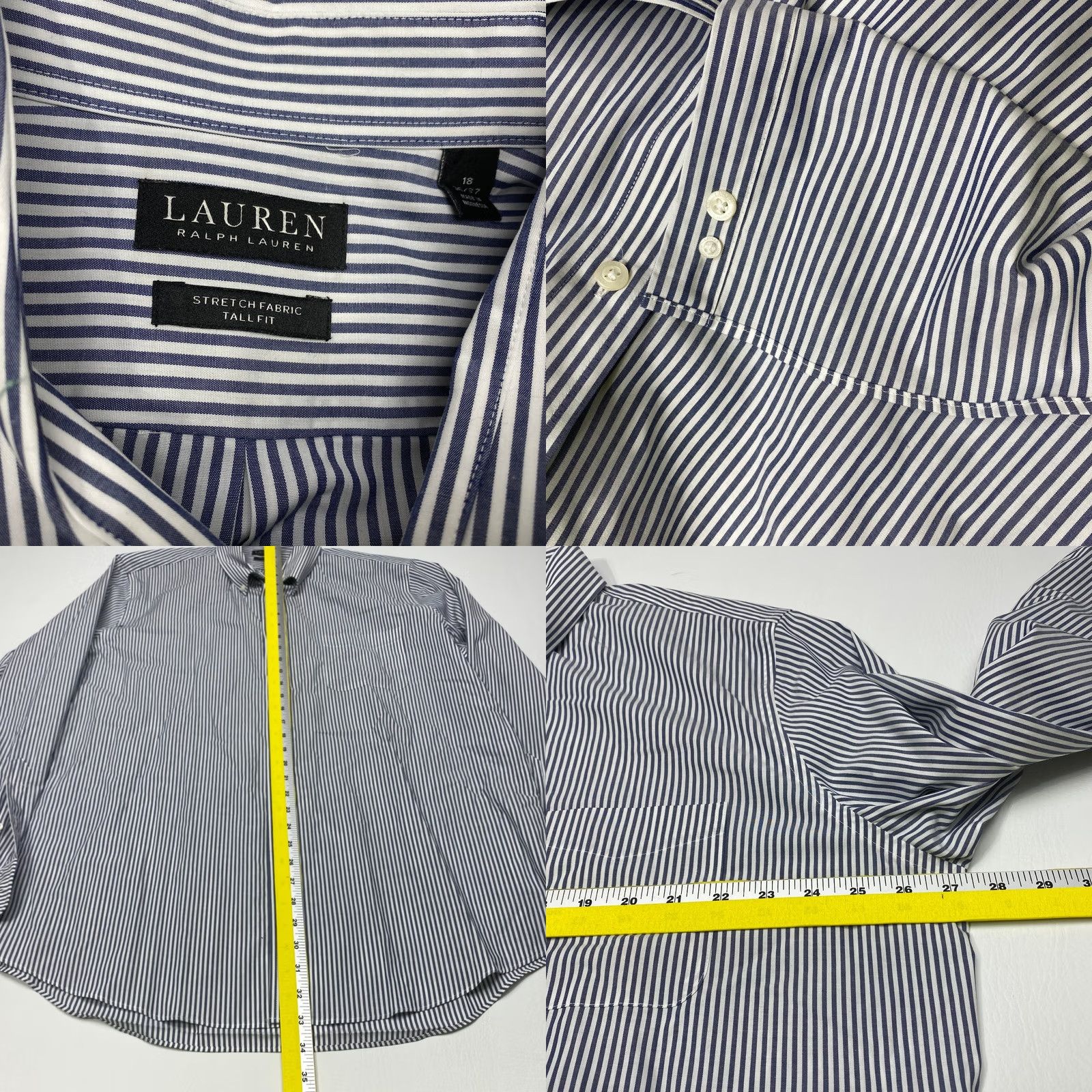 Ralph Lauren VINTAGE Ralph Lauren Shirt Mens 18 Gray White Striped Button Up Long Sleeve Stretch 7850 Size US XXL / EU 58 / 5 - 8 Thumbnail