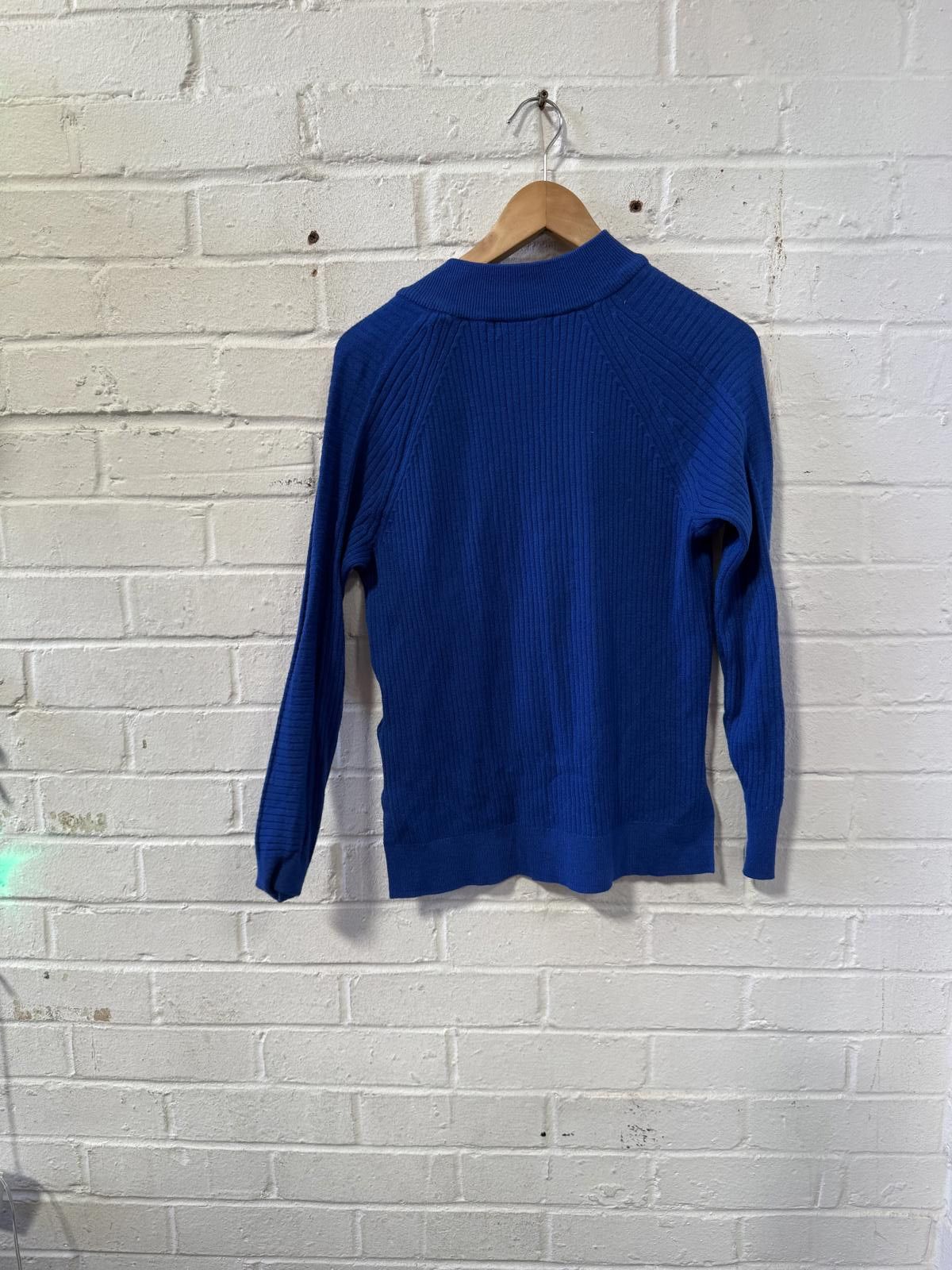 Designer Stylish Ribbed Zip-Up Sweater in Bold Blue Size XS / US 0-2 / IT 36-38 - 3 Thumbnail