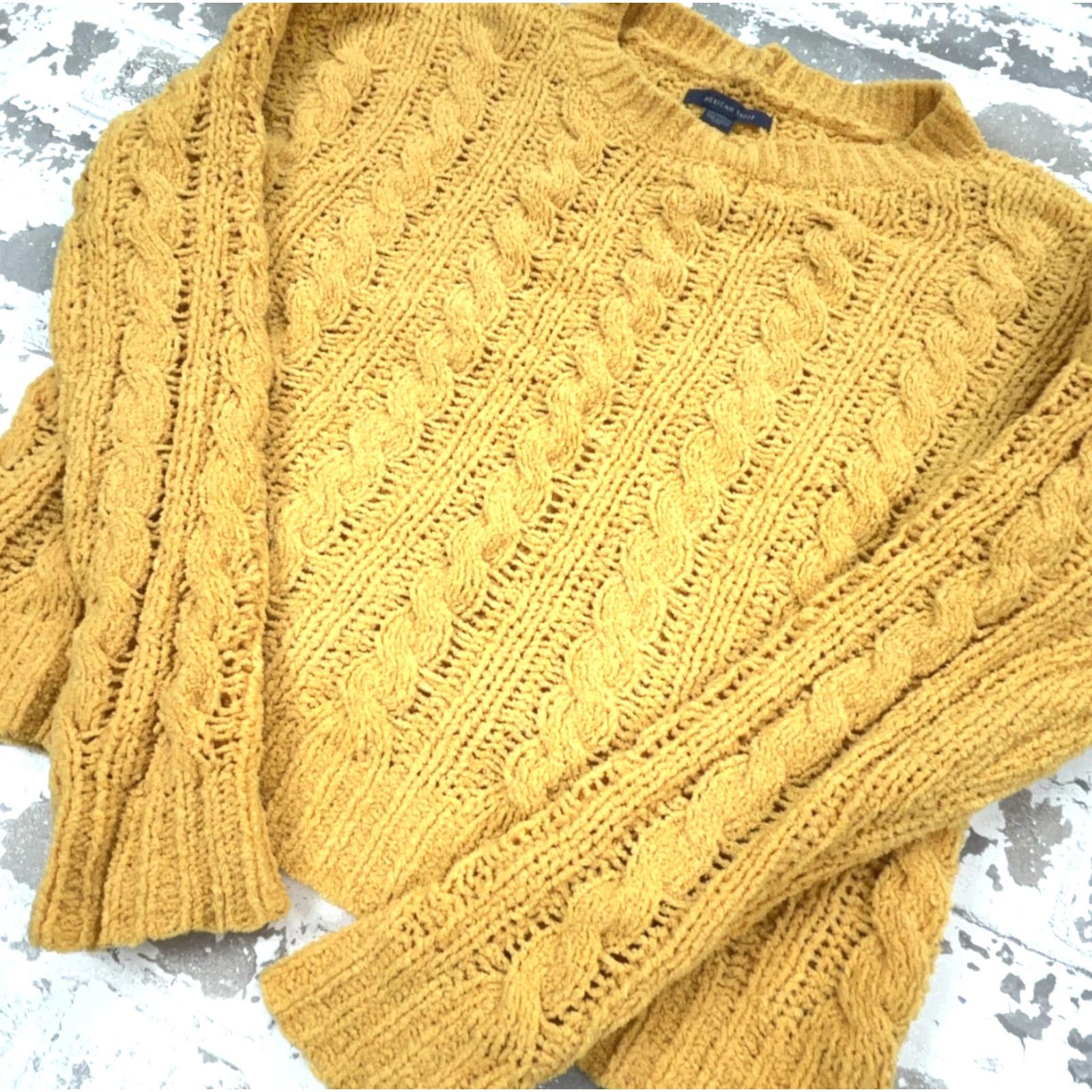 American Eagle Outfitters American Eagle Outfitters Sweater Women XS Yellow Chunky Cable Knit Crew Neck Pullover Casual Workwear Knit All Seasons Regular Small Business) Size XS / US 0-2 / IT 36-38 - 2 Thumbnail