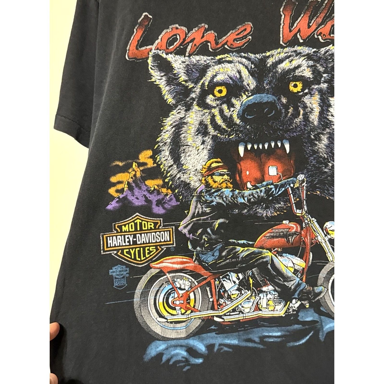 Harley Davidson VINTAGE 1991 Harley Davidson Lone Wolf Motorcycle T-Shirt USA SSI Single Stitch Black L Adult Mens Size US L / EU 52-54 / 3 - 2 Thumbnail