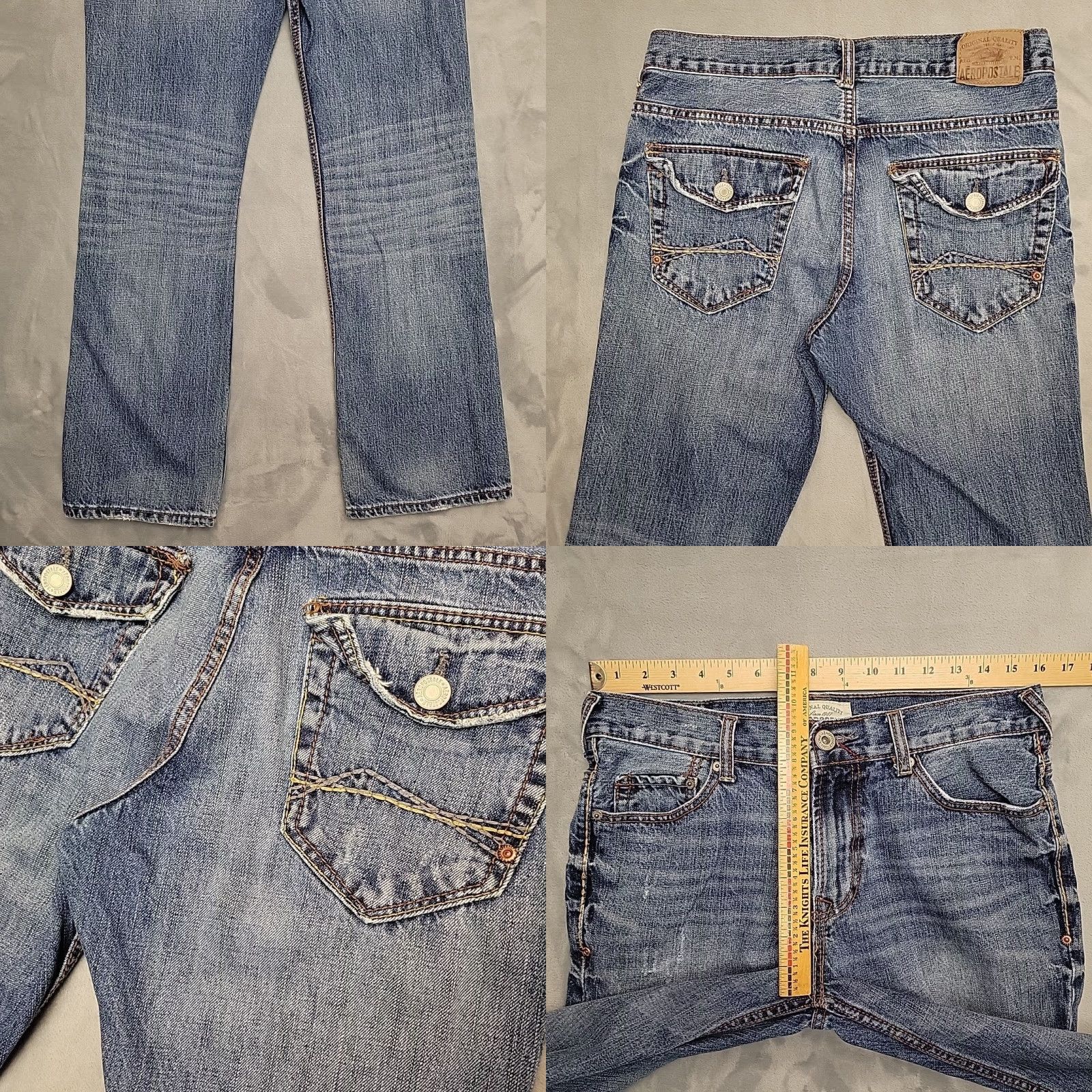 Abercrombie & Fitch VINTAGE Aeropostale Jeans Mens 31x32 Distressed Blue Denim Slim Boot Cut 5-Pocket Design Womens? Mens? Size US 31 - 8 Thumbnail