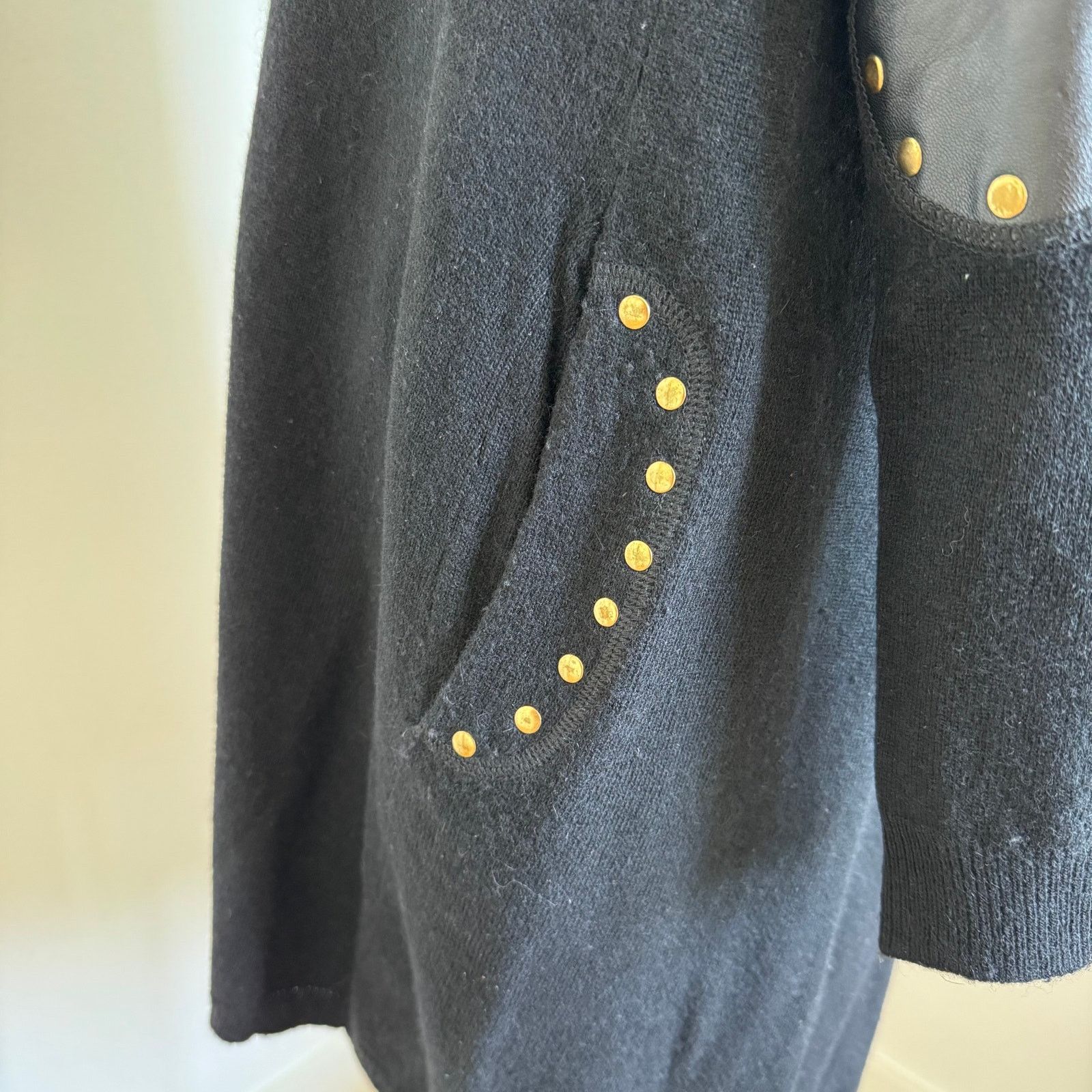 Sandro Sandro Studded Elbow Patch Black Wool/Cashmere Cardigan Size M / US 6-8 / IT 42-44 - 9 Thumbnail