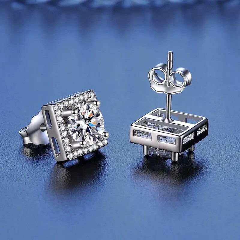 Jewelry 925 Sterling Silver 1 Carat Moissanite Square Earrings Size ONE SIZE - 5 Thumbnail