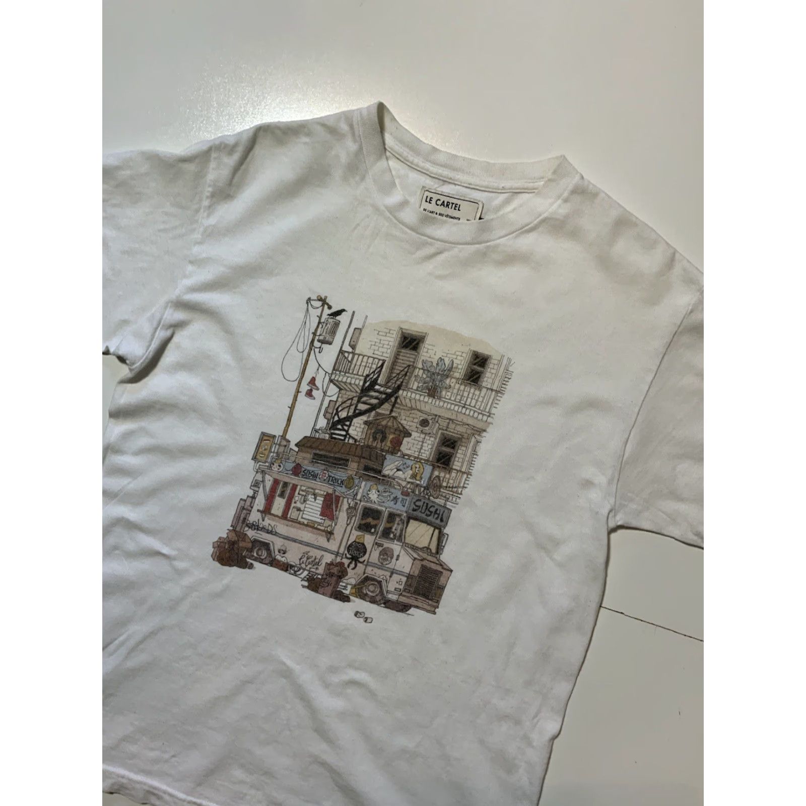 Vintage Le Cartel Montreal Sushi Food Truck Graphic White Crewneck Cotton S/S T-Shirt MD Size US M / EU 48-50 / 2 - 4 Thumbnail