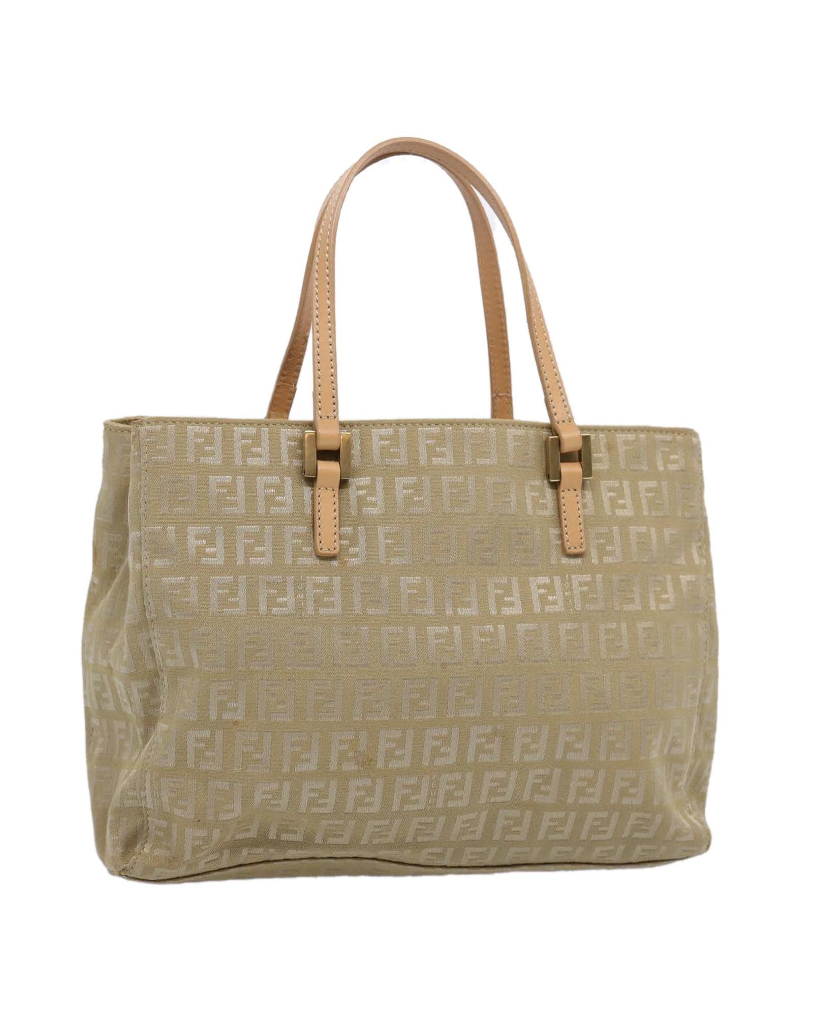image of Fendi Beige Zucchino Canvas Hand Bag - Italian Made, Women's