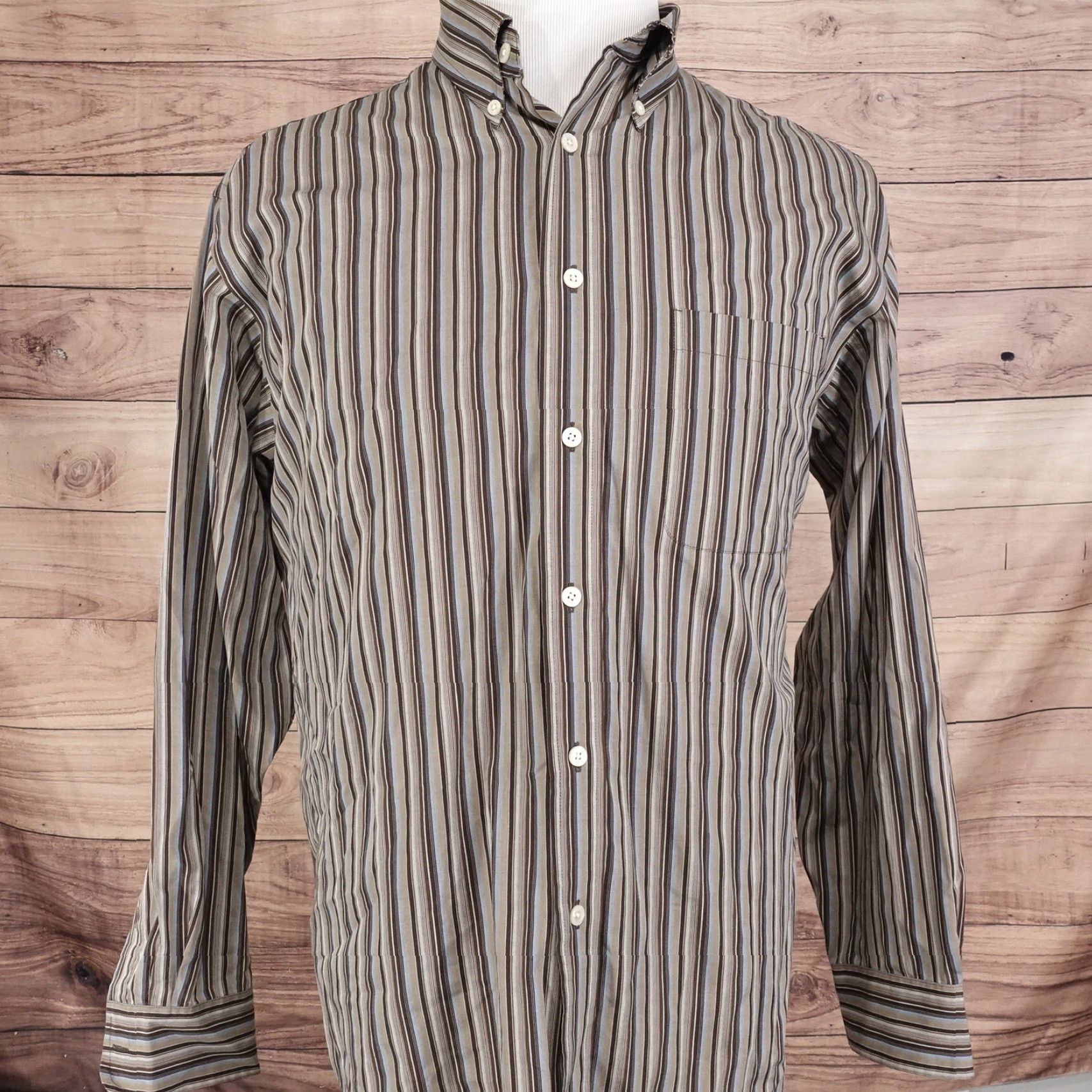 Roundtree & Yorke ROUNDTREE & YORKE LONG SLEEVE STRIPED BUTTON-UP SHIRT MENS REGULAR SIZE L MULTICOLOR Size US L / EU 52-54 / 3 - 3 Thumbnail