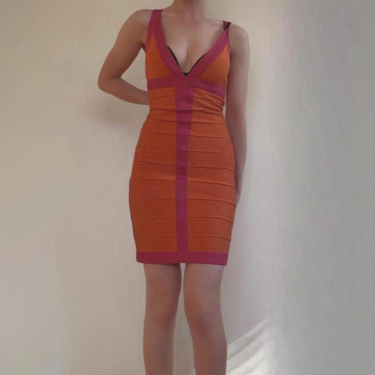 Herve Leger Hervé Léger Orange & Pink Billie Bandage Dress Size M / US 6-8 / IT 42-44 - 2 Thumbnail