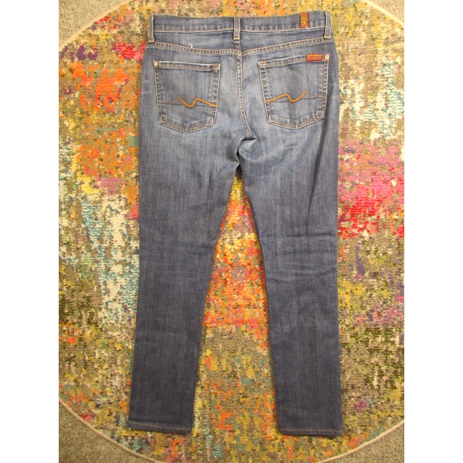 7 For All Mankind VINTAGE 7 For All Mankind Jeans Womens Slim Low Rise 27x29 Blue Roxanne Stretch Tapered 5-Pocket Denim Size 27" / US 4 / IT 40 - 2 Thumbnail