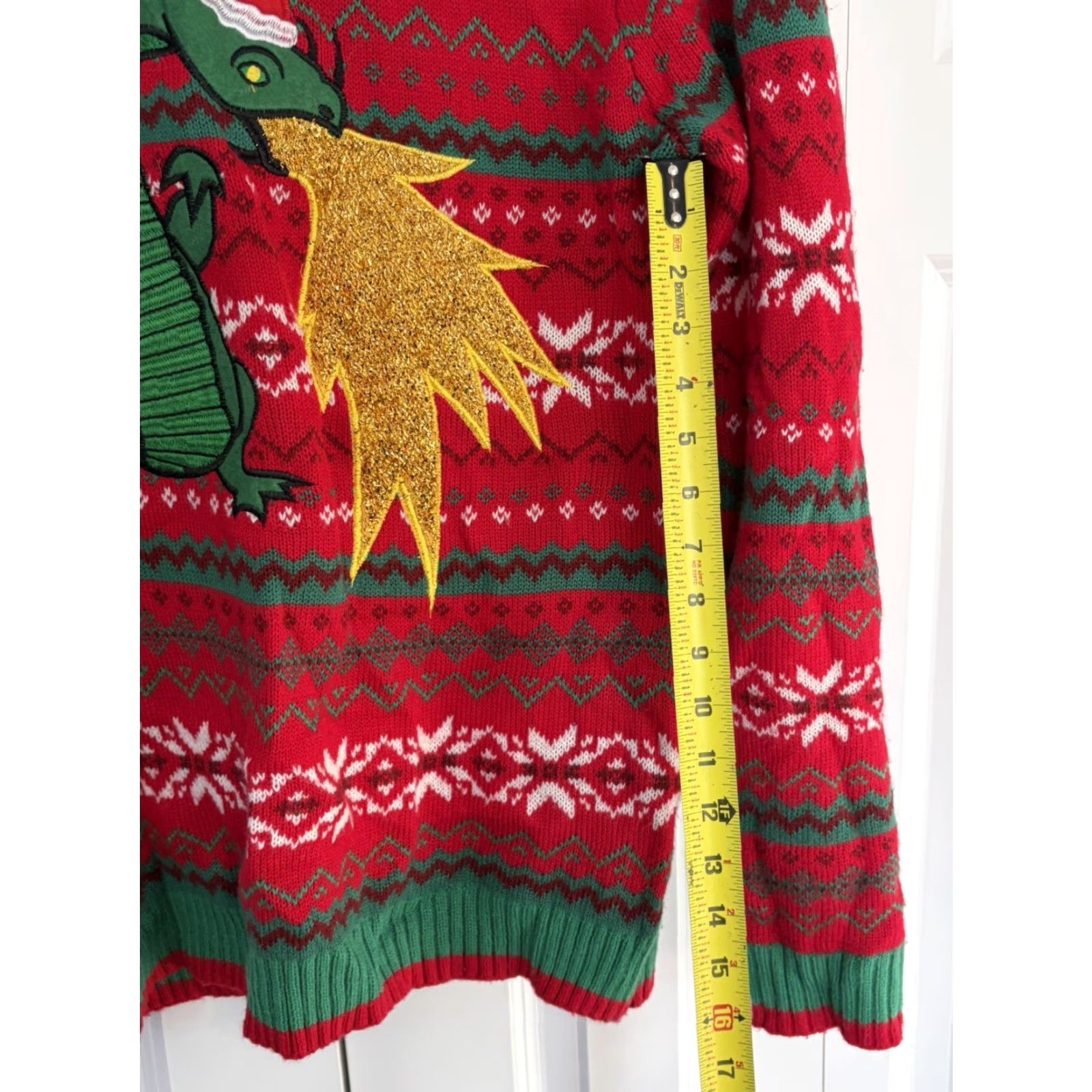 Vintage Festive Christmas Sweater Green Dragon Design Unisex Adults Large Red Crew Neck Long Sleeve Pullover Winter 33 Degrees Christmas Theme Shirt/ Sweater Size US L / EU 52-54 / 3 - 4 Thumbnail