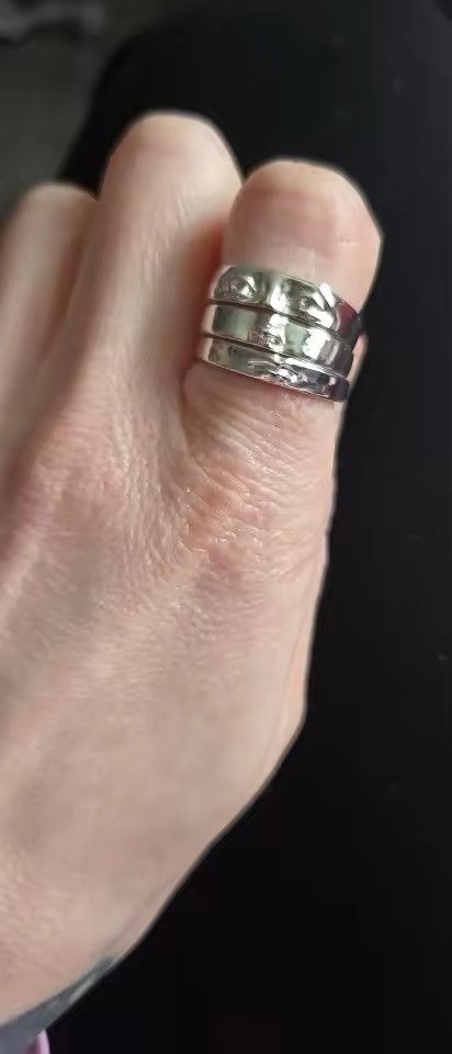 Jewelry Silver Color Face Three Stack Finger Ring ( 7/8/9) Size ONE SIZE - 4 Thumbnail