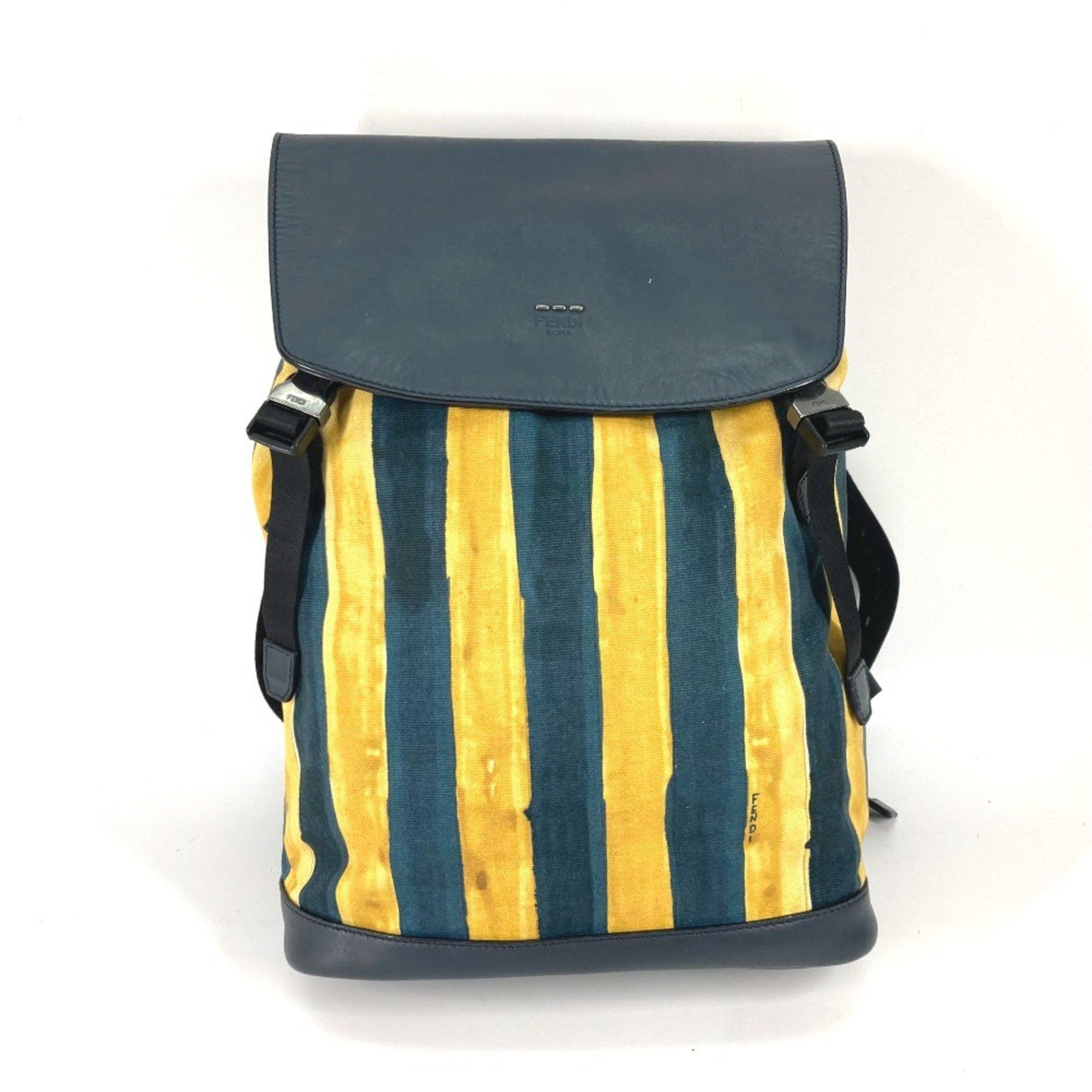 FENDI 7VZ031 Optical Stripe Backpack in Canvas/Leather Men's Yellow