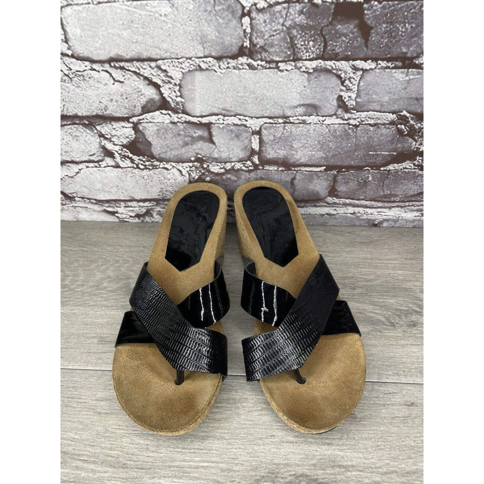 Donald Pliner Donald J. Pliner Gallo Black Patent Leather Toe Cork Wedge S Size US 8.5 / IT 38.5 - 15 Thumbnail