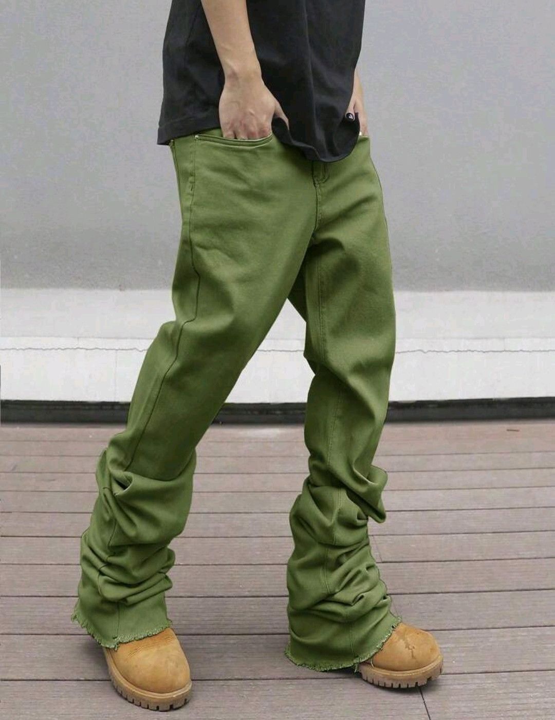 Japanese Brand × Jean Blokecore Moss Solid Color Long Stacking Flared Pleats Size US 30 / EU 46 - 4 Thumbnail
